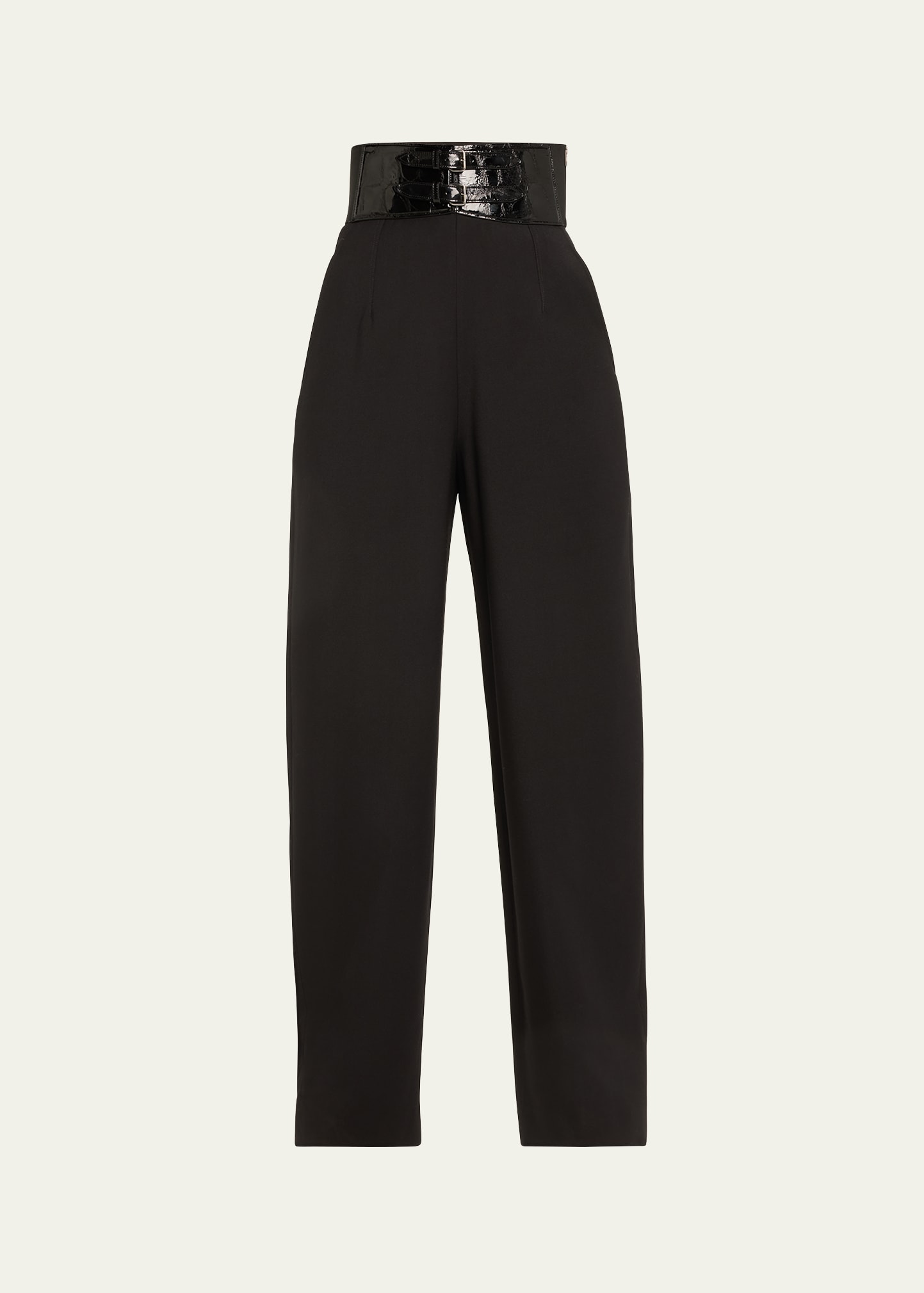 Shop Alaïa High-rise Belted Trousers In Noir Alaia