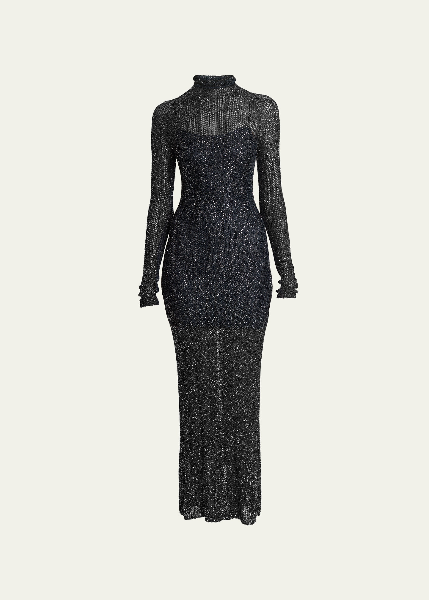 Alaïa Open-knit Sequin Maxi Dress In Marineargent