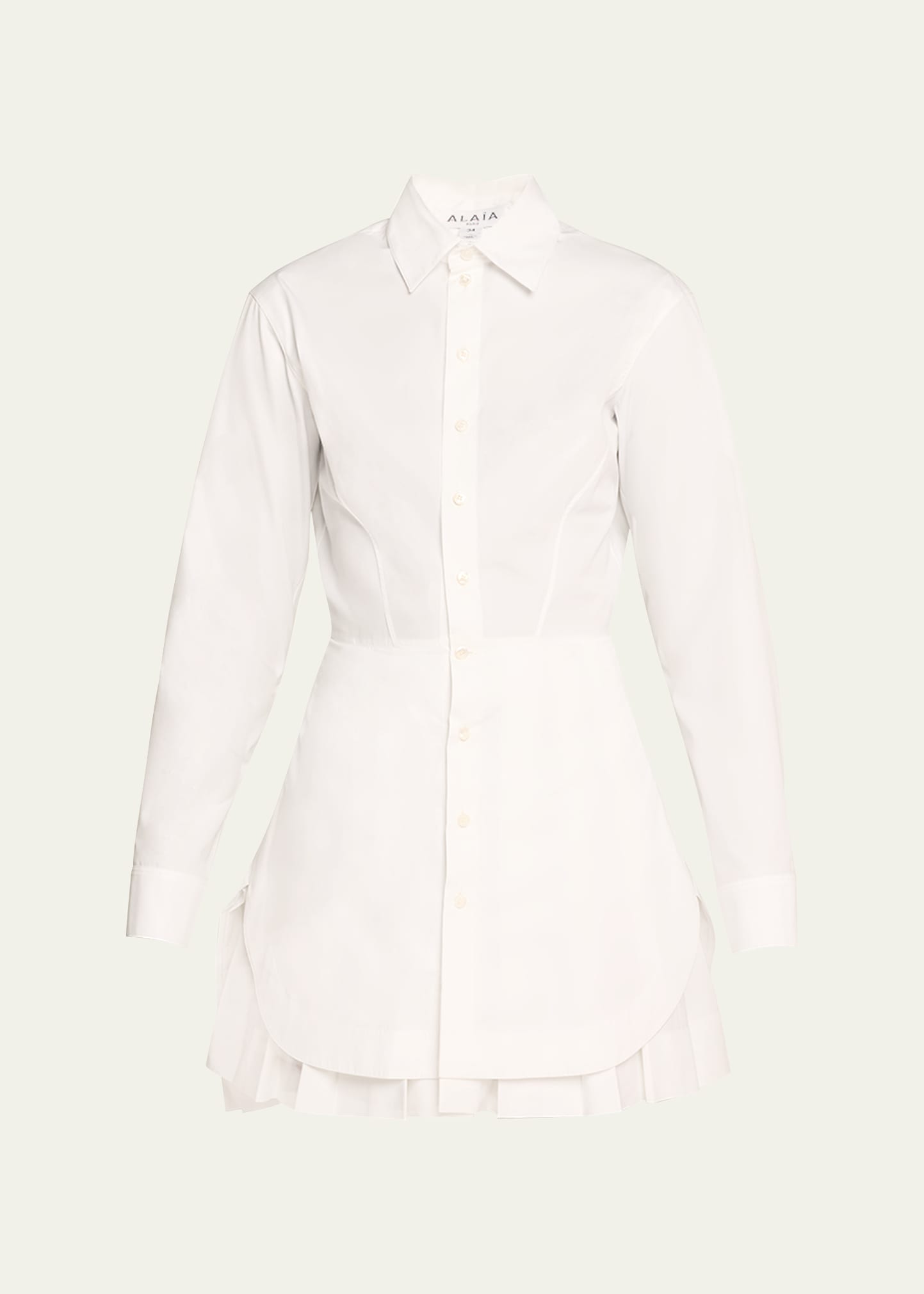 Alaïa Mini Shirtdress With Pleated Skirt Underlayer In Blanc