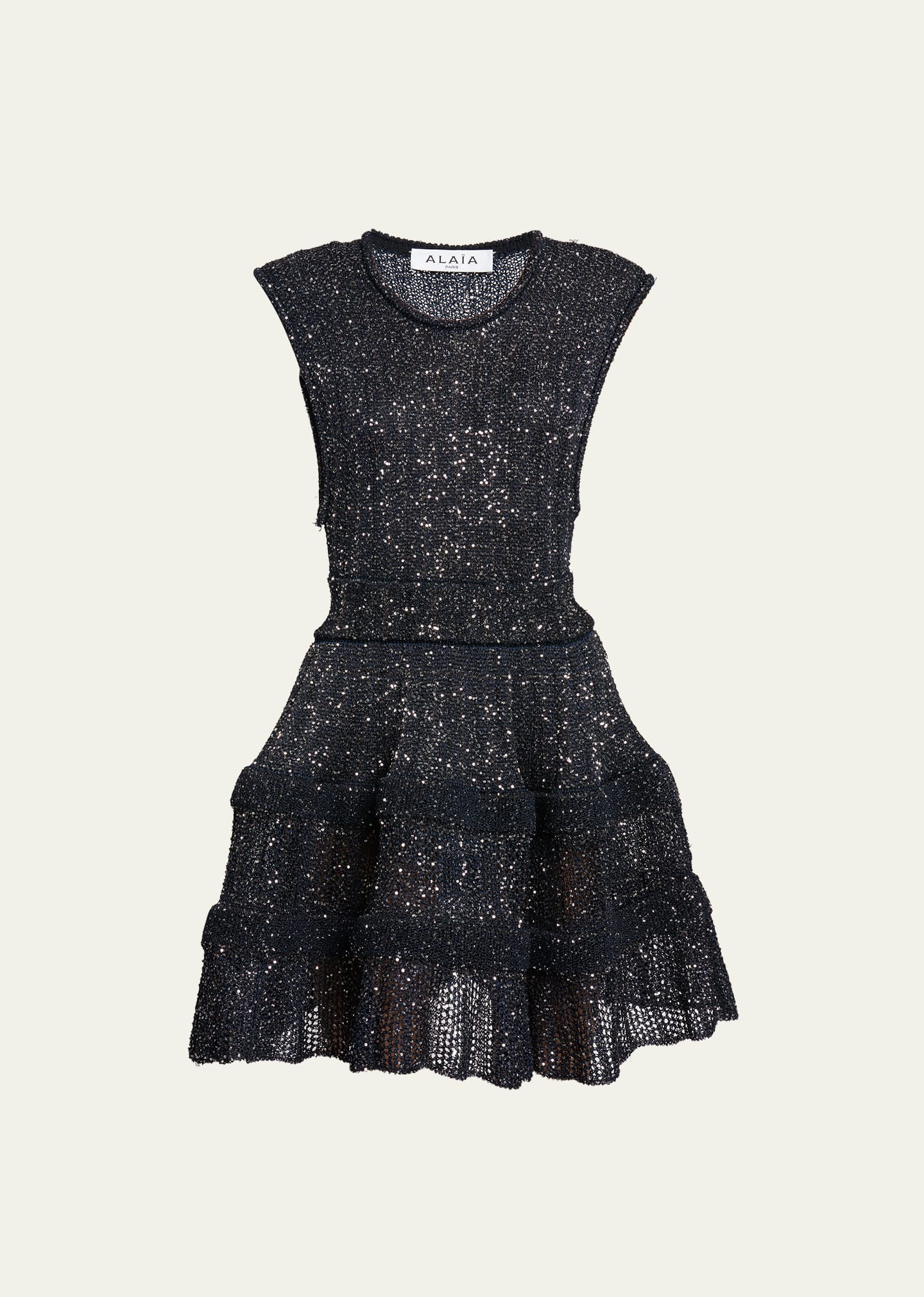 Shop Alaïa Crino Open-knit Mini Dress With Sequin Detail In Marineargent