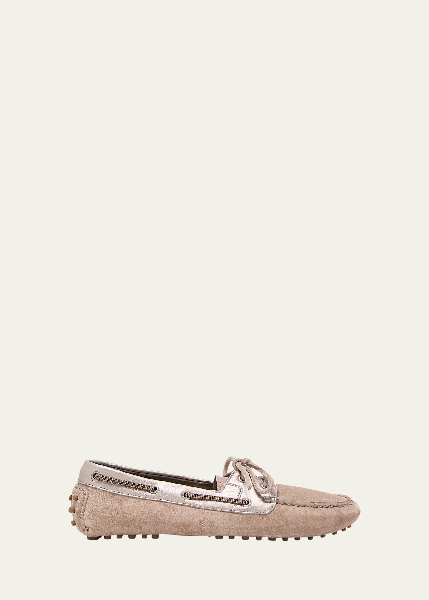 Brunello Cucinelli Suede Metallic Slip-on Driver Loafers In C8795 Light Brown