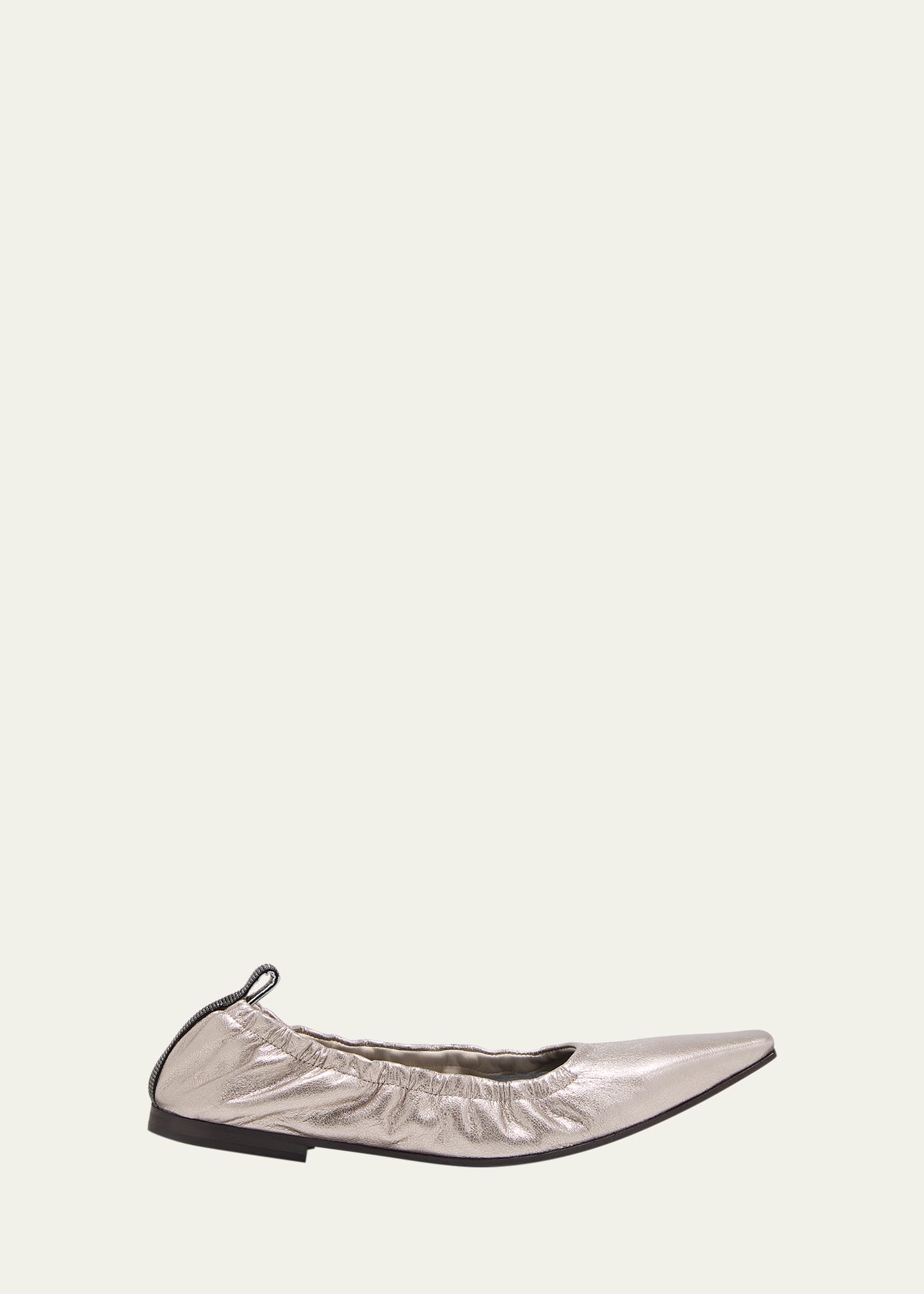 Shop Brunello Cucinelli Metallic Point-toe Ballerina Flats In C9104 Pearl