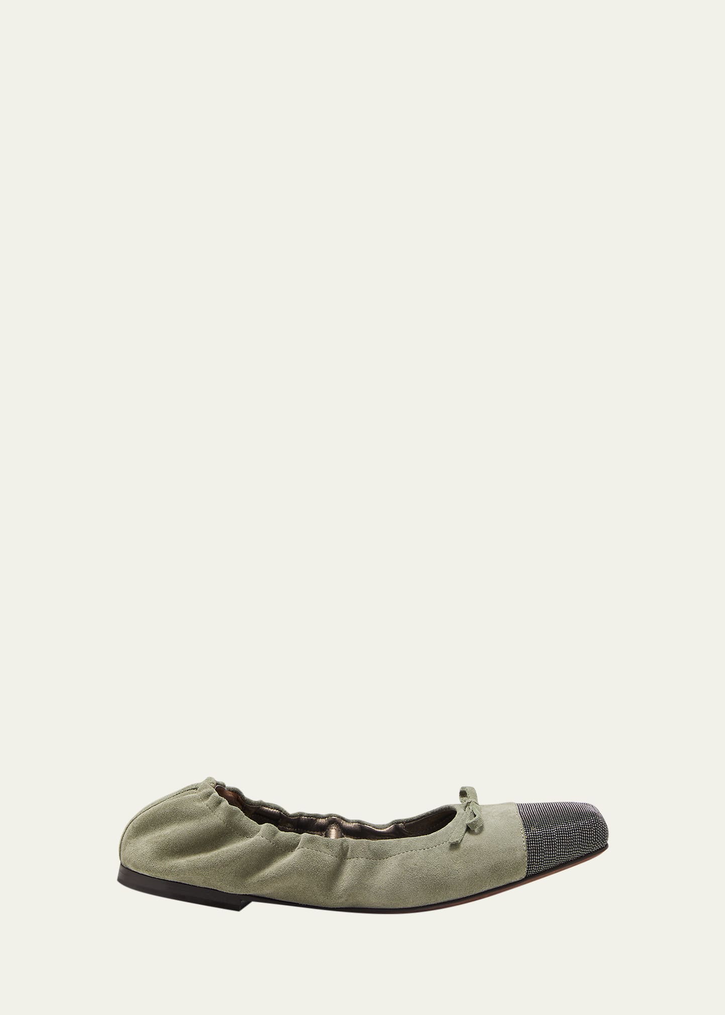 Brunello Cucinelli Suede Monili Cap-toe Ballerina Flats In C9111 Bush