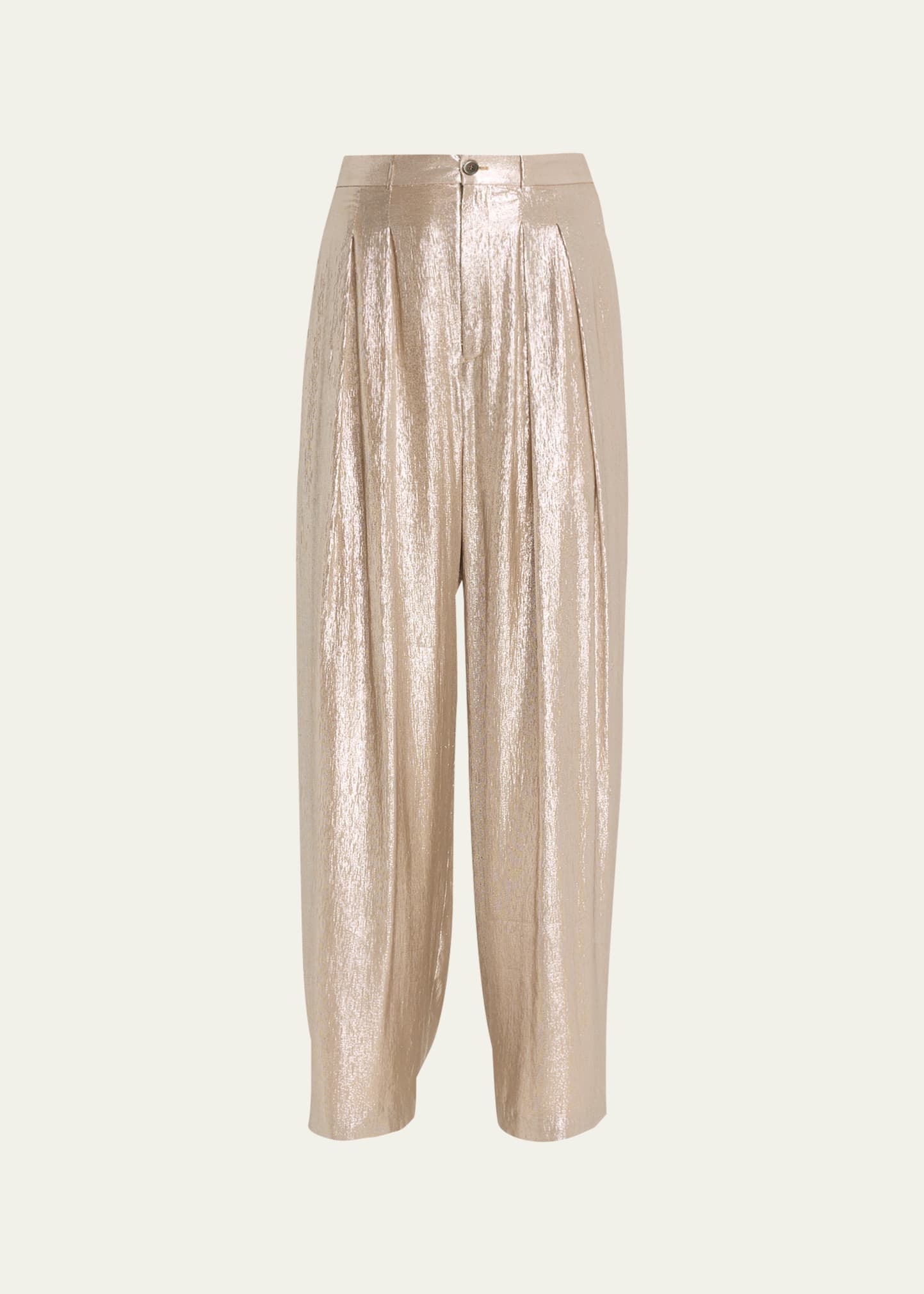 Indress Metallic Pleated Pants In Silver
