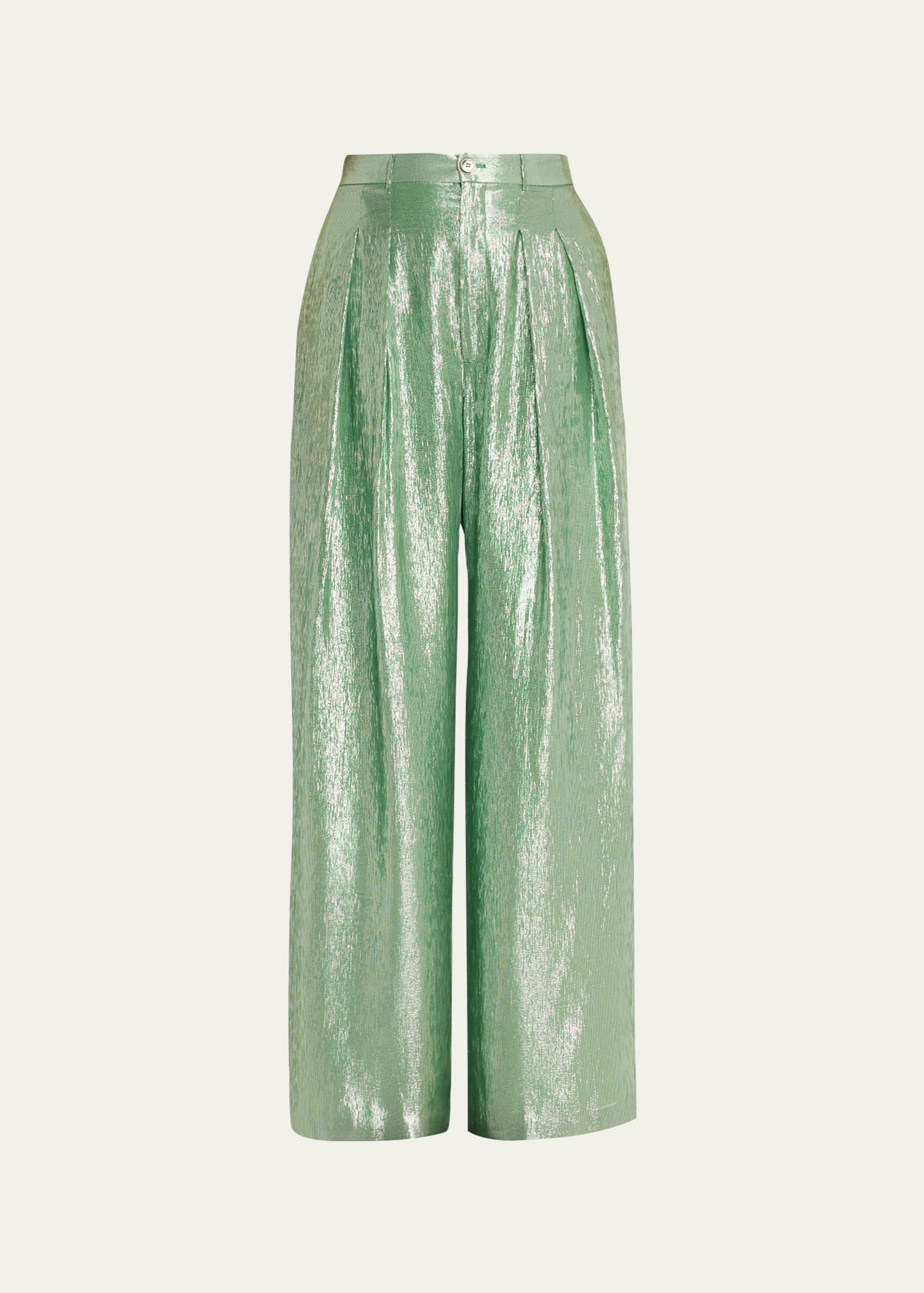 Indress Metallic Pleated Pants In Green