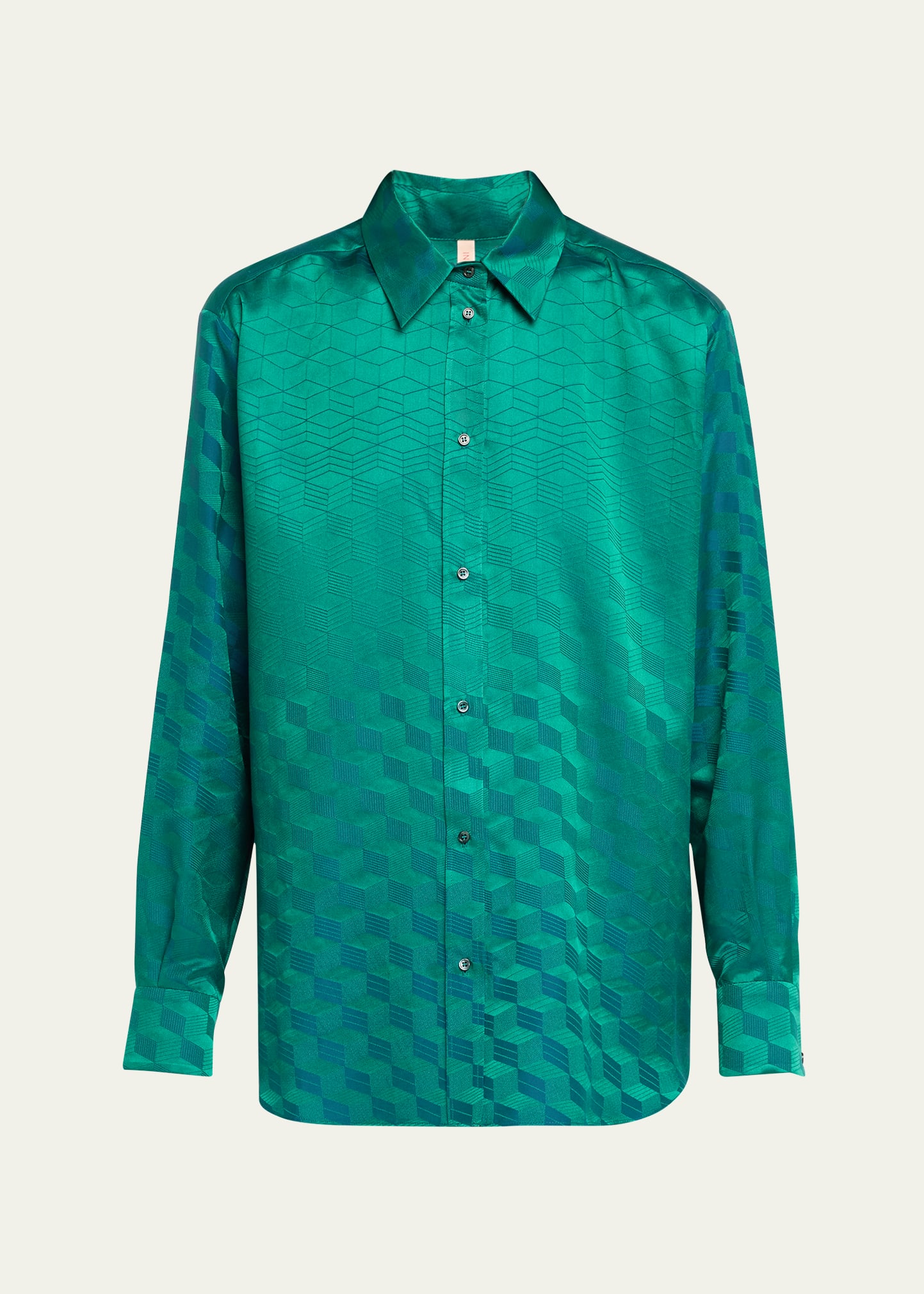 Shop Indress Geometric Jacquard Button Down Blouse In Green
