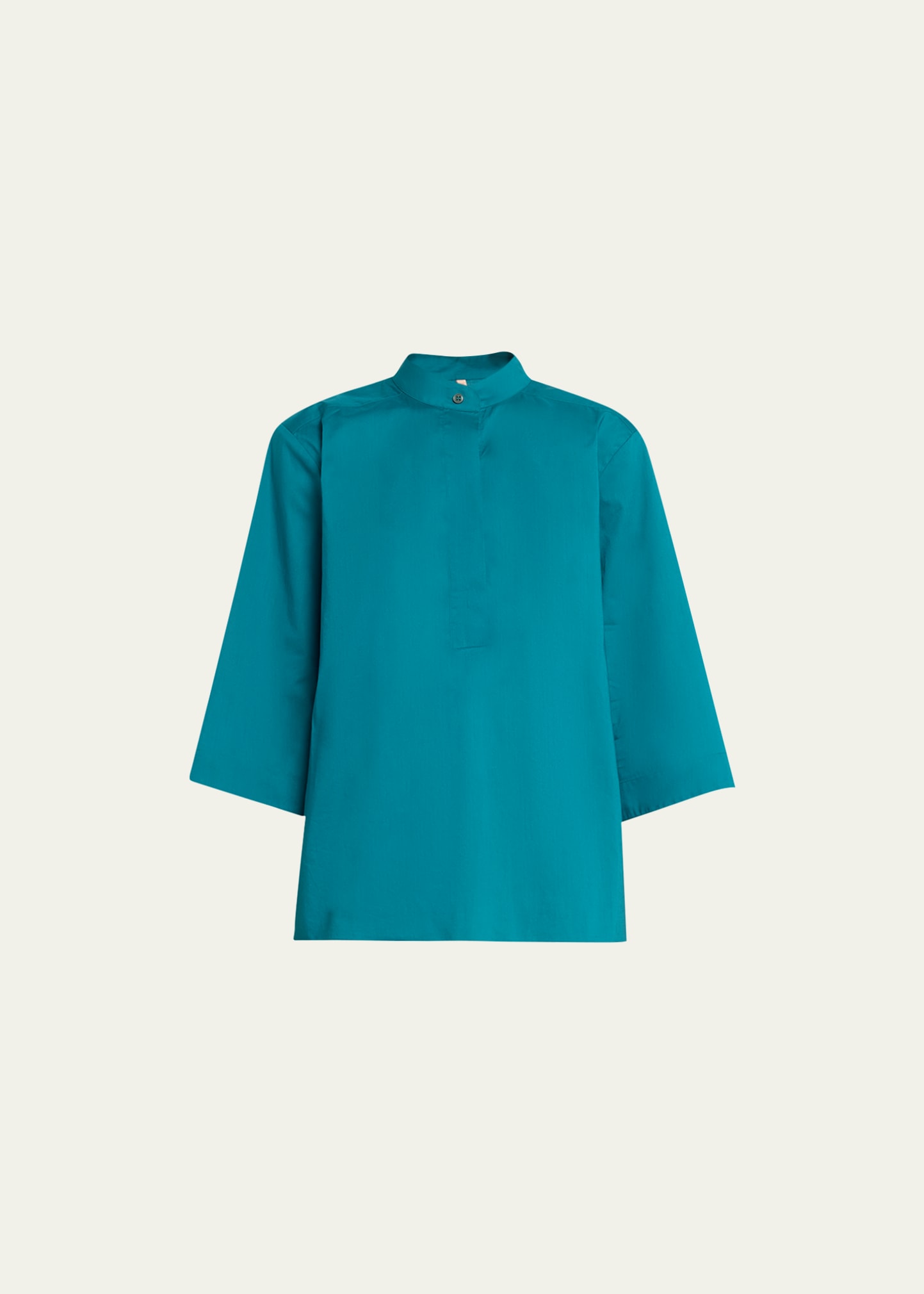 Indress Poplin Three-quarter Sleeve Tunic Top In Emerald
