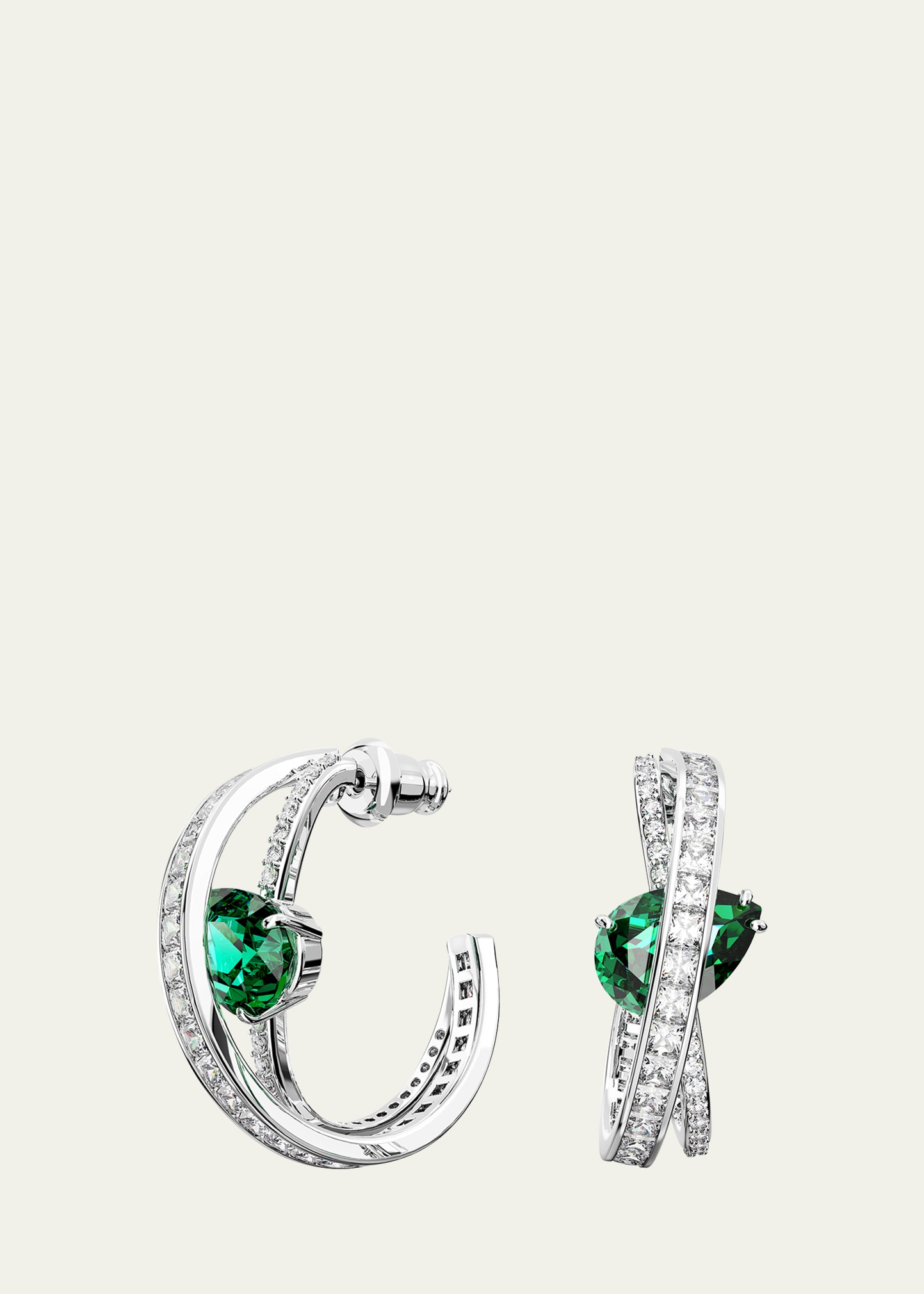 Shop Swarovski Hyperbola Rhodium-plated Mix-cut Crystal Hoop Earrings In Green