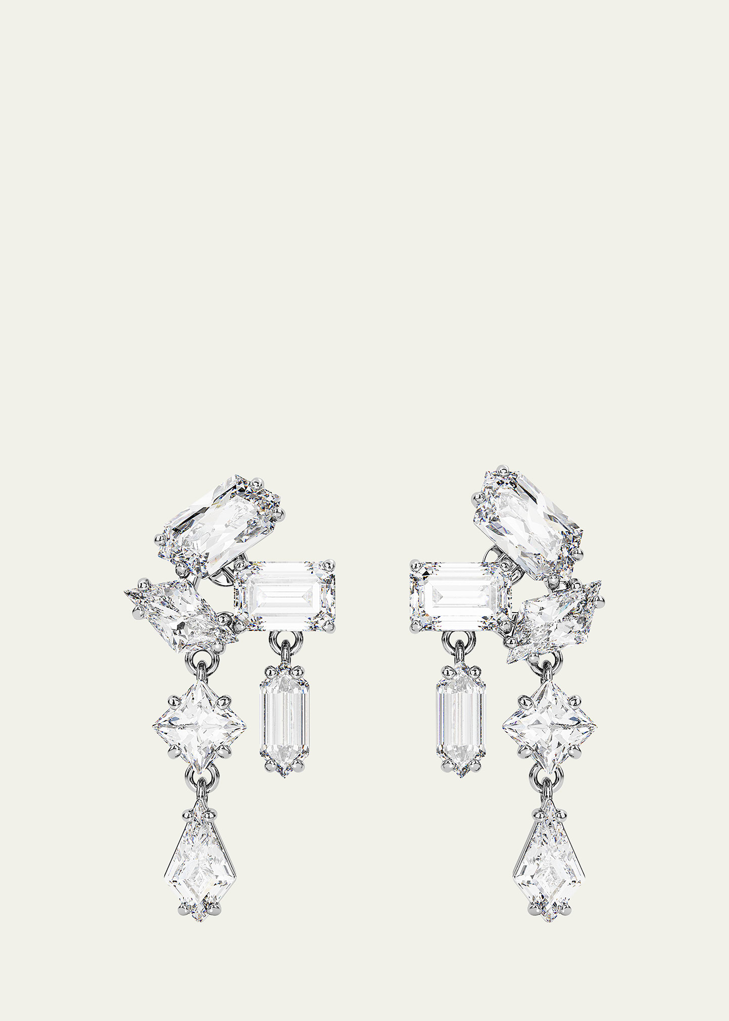 Swarovski Mesmera Mixed Cut Cluster Drop Earrings In Rhodium Plated In Clear