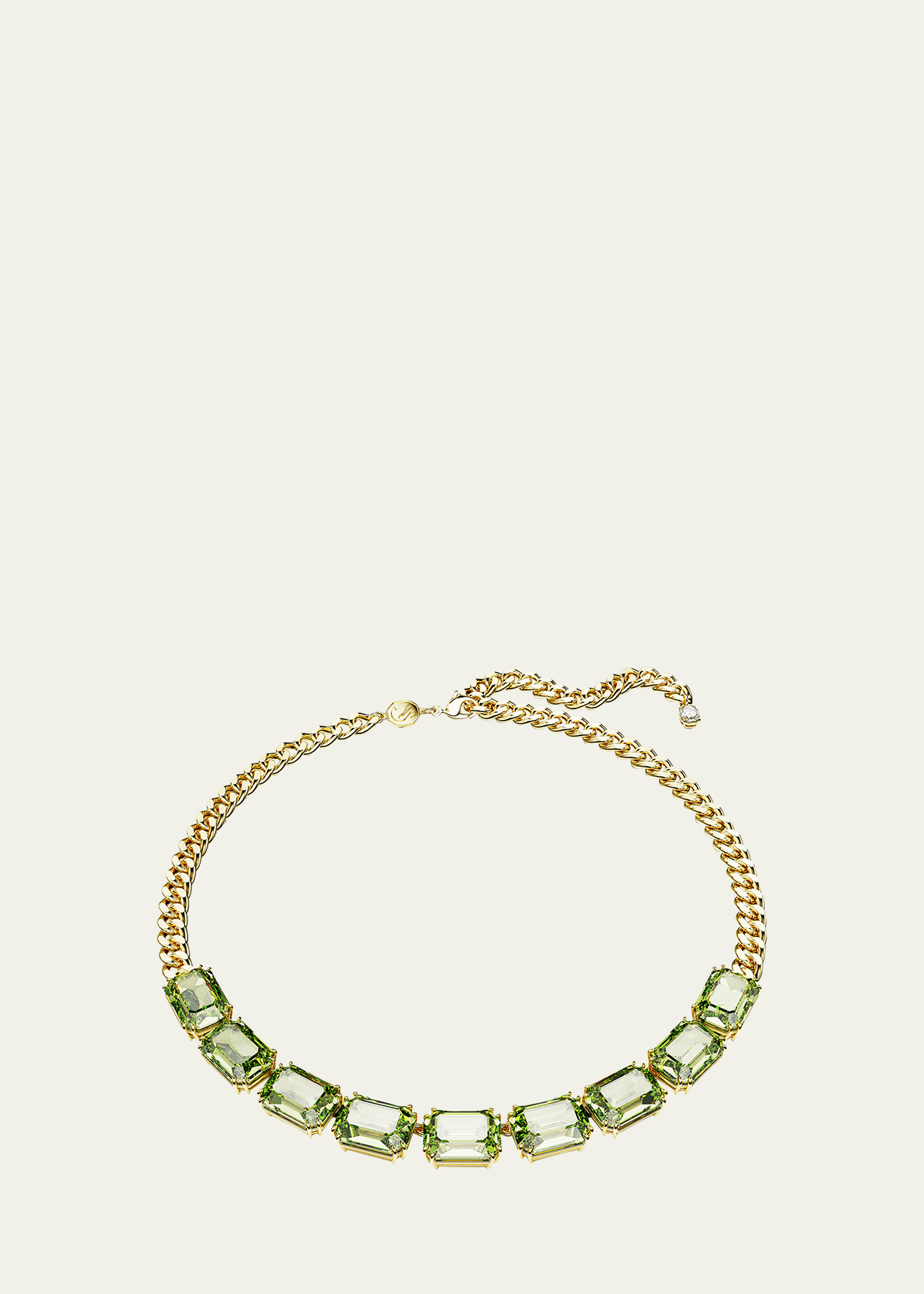 SWAROVSKI MILLENIA GOLD-TONE OCTAGON-CUT GREEN CRYSTAL CHAIN NECKLACE