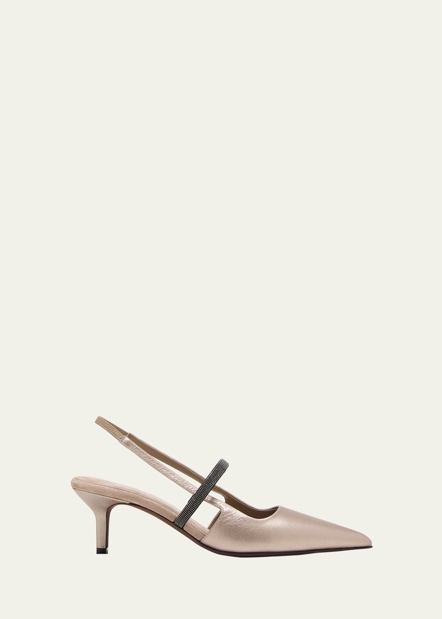Shop Brunello Cucinelli Metallic Kitten-heel Slingback Pumps In C9104 Pearl