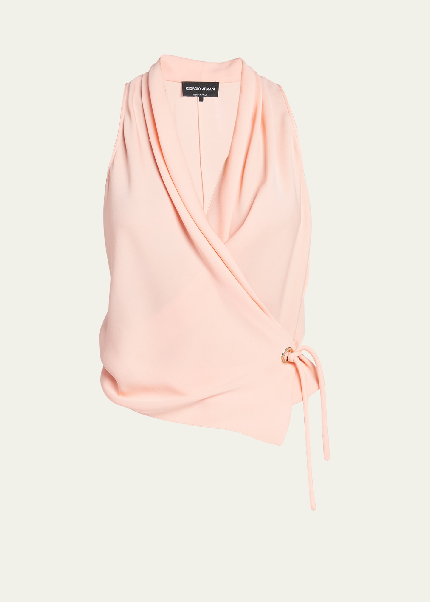 Shop Giorgio Armani Silk Wrap Blouse In Peach