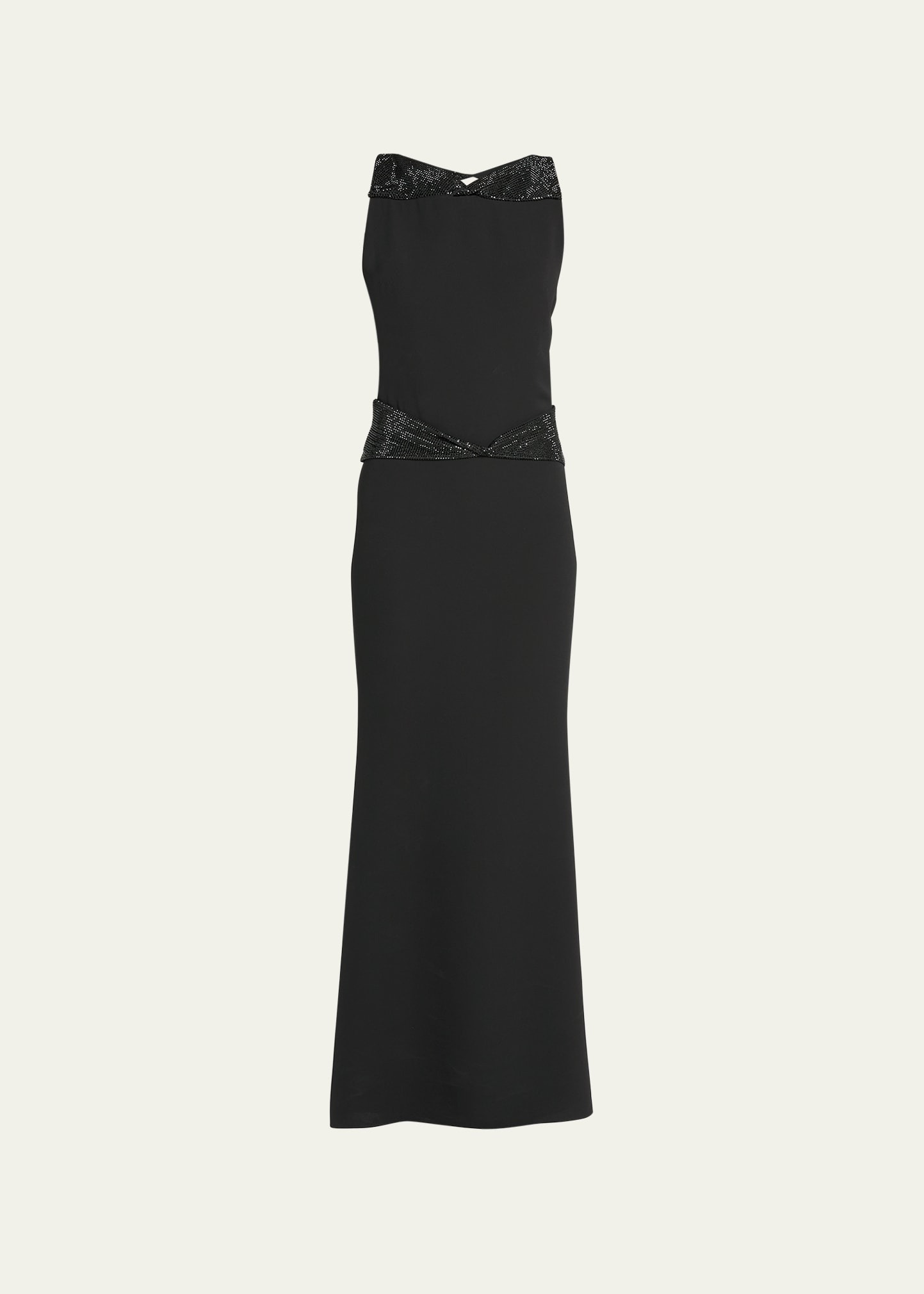 Giorgio Armani Crystal Back Cutout Trumpet Silk Gown In Solid Black