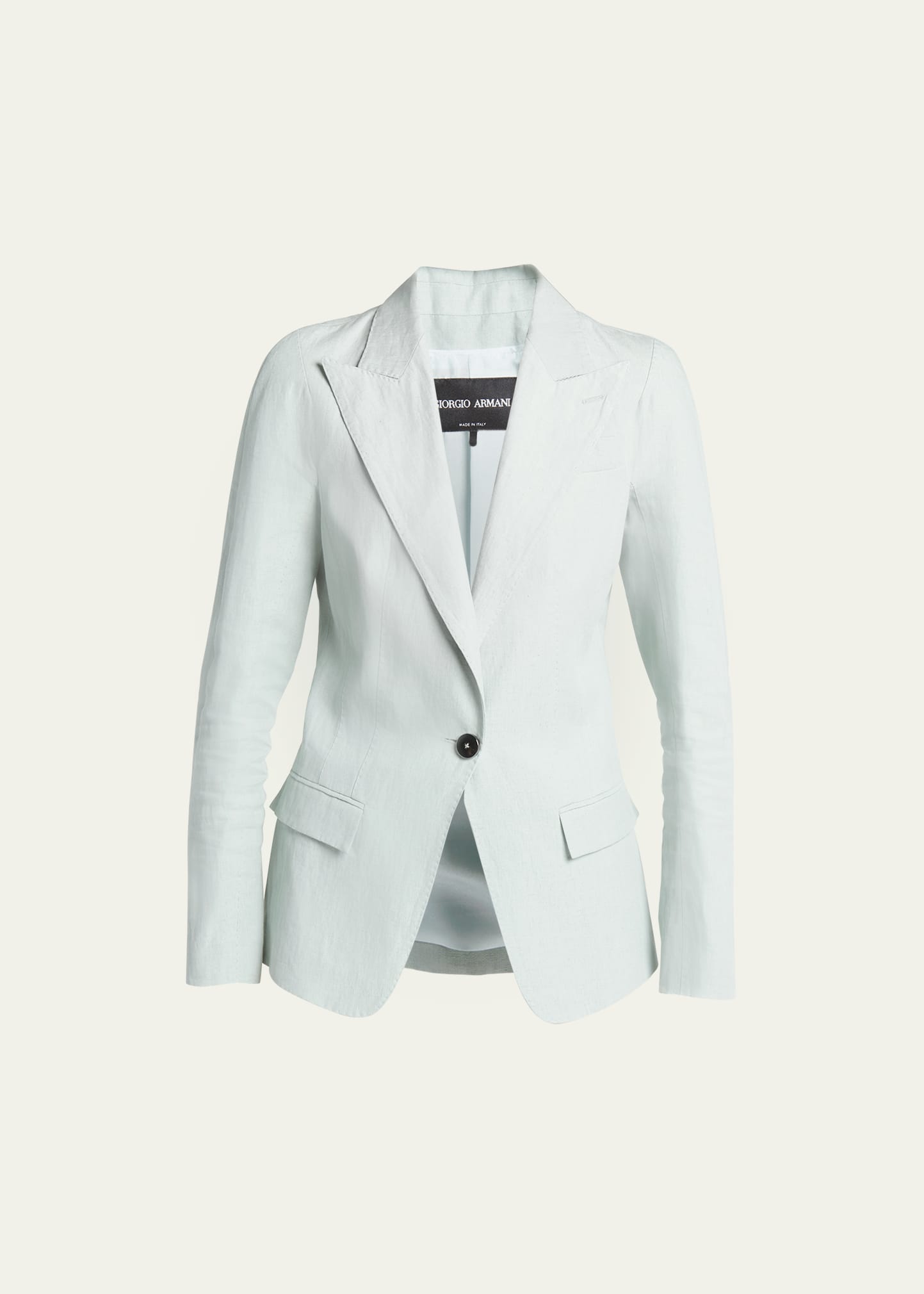 Shop Giorgio Armani Kimono Sleeve One-button Linen Blazer In Solid White