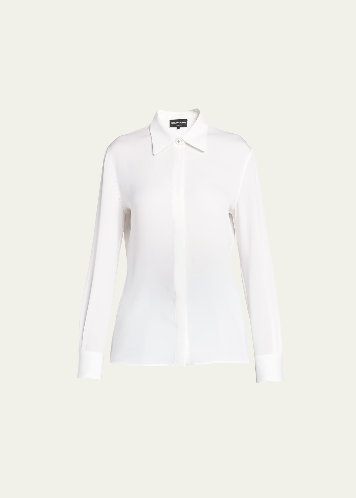 Giorgio Armani Classic Button Down Silk Blouse In Solid White