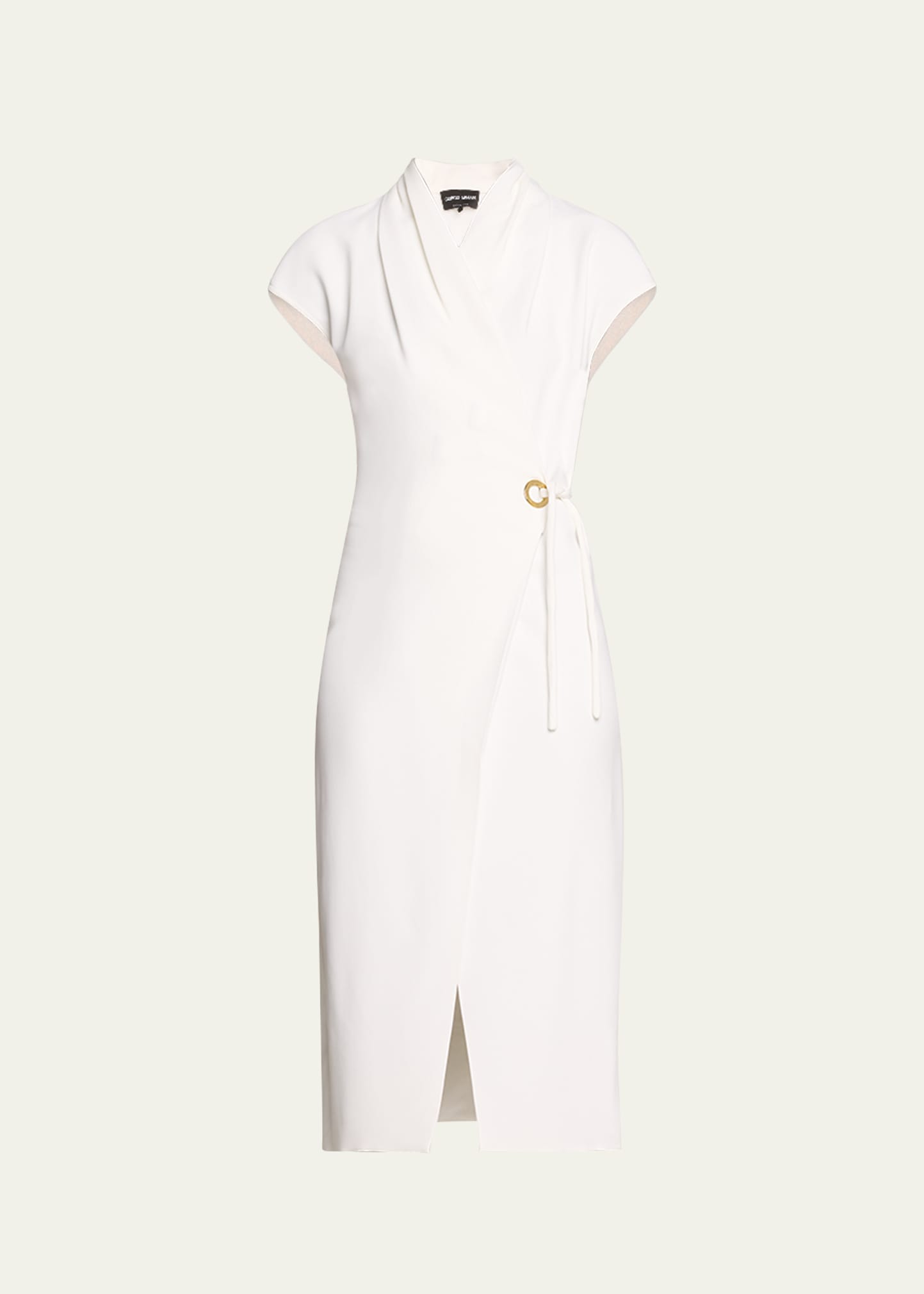 Giorgio Armani Silk Wrap Midi Dress With Tie Detail In Solid White