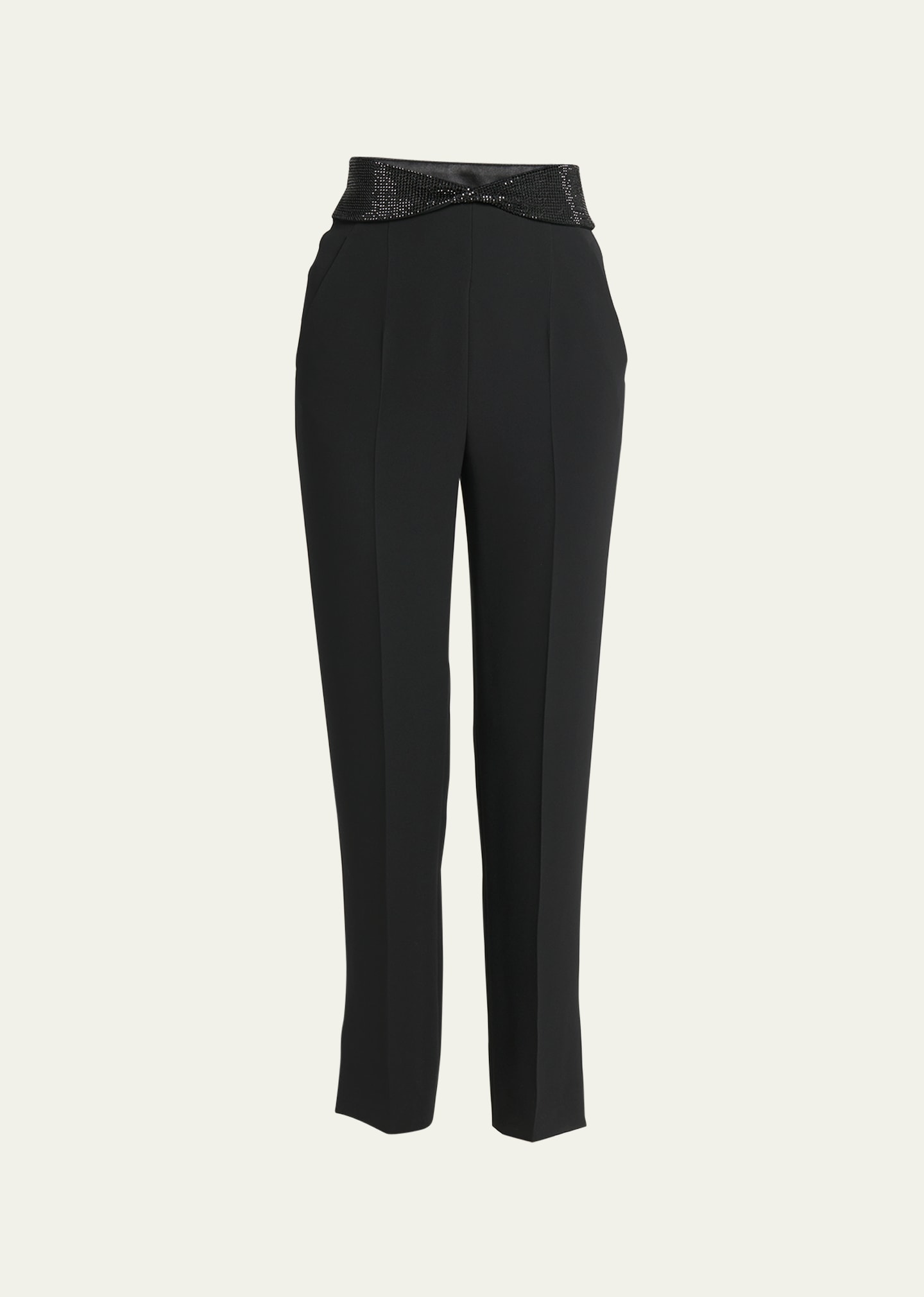 Shop Giorgio Armani Embellished Tuxedo Pants In Solid Black