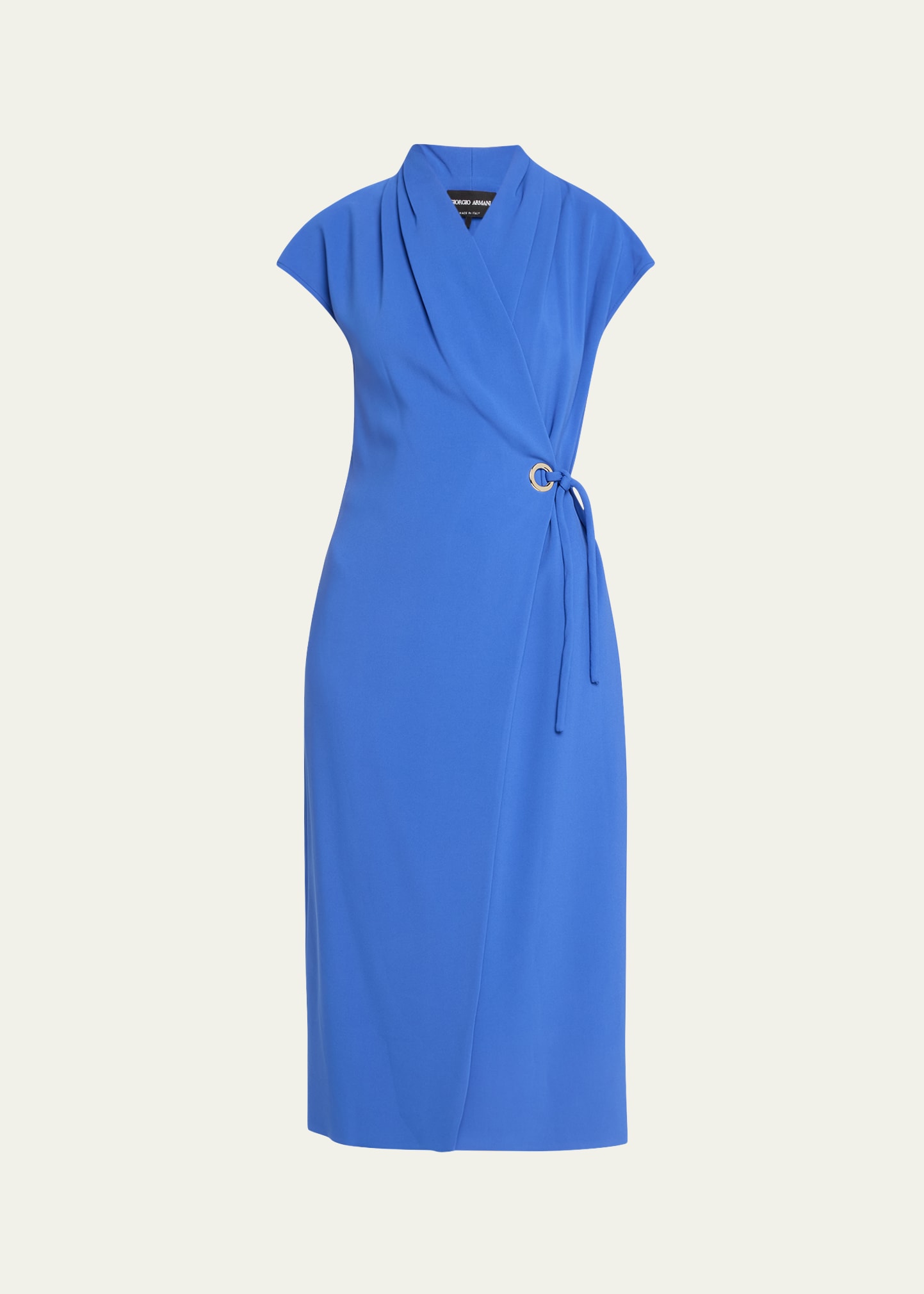 Shop Giorgio Armani Wrap Midi Dress With Tie Detail In Deep Blue
