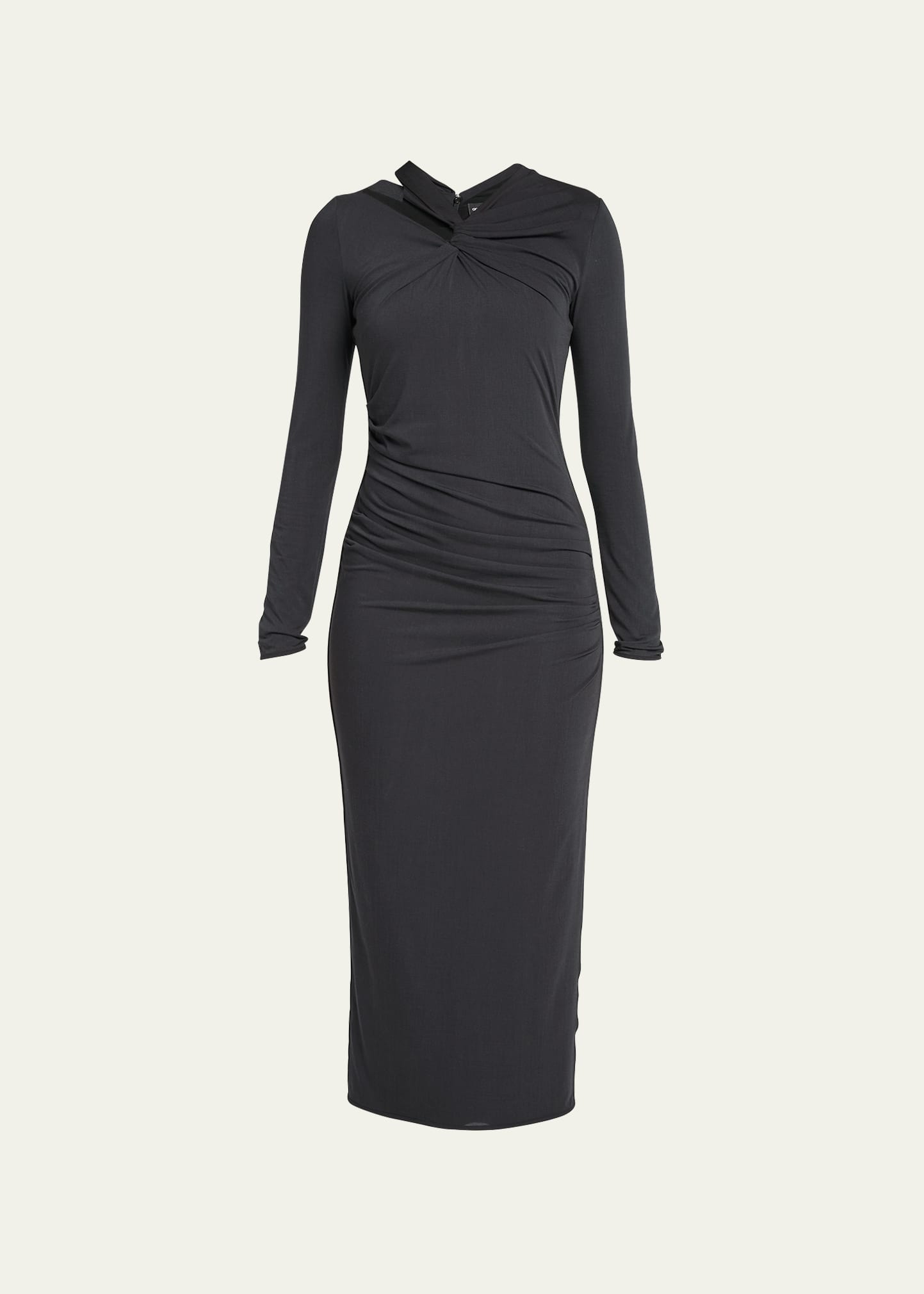 Shop Giorgio Armani Cutout Viscose Jersey Body-con Midi Dress In Dark Grey