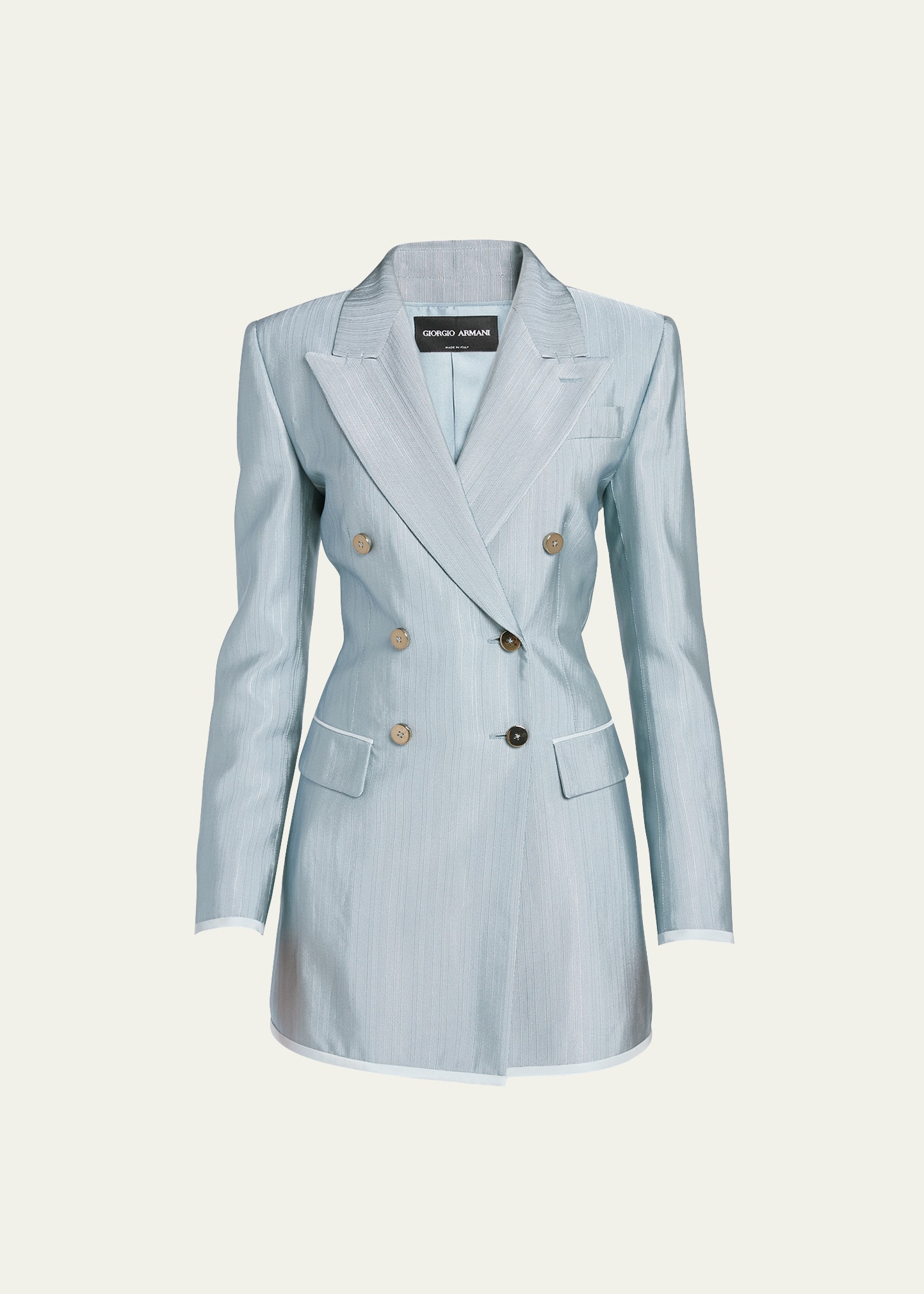 Shop Giorgio Armani Textured Viscose Double-breasted Blazer In Sage