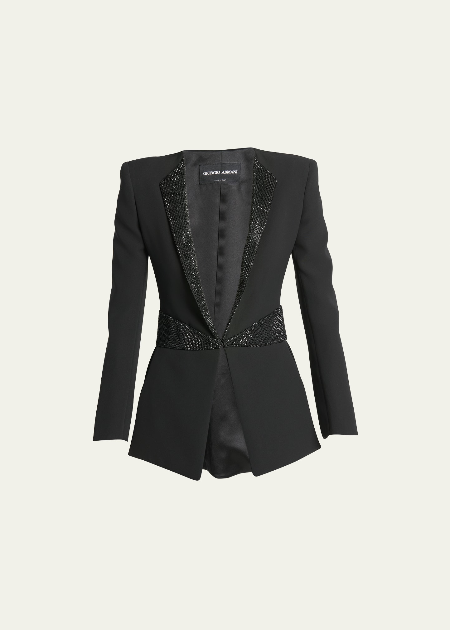 Shop Giorgio Armani Embellished Tuxedo Jacket In Solid Black