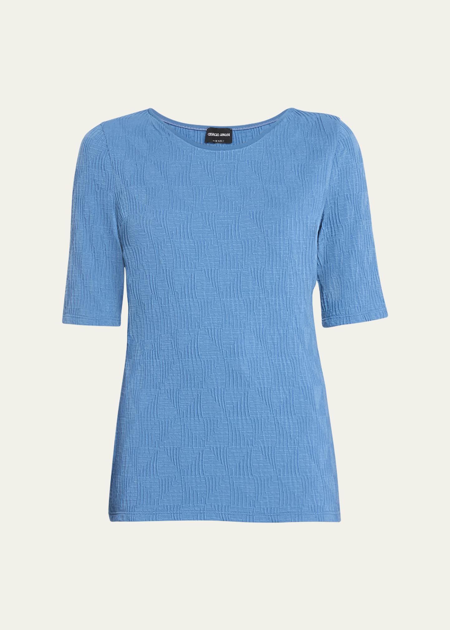 Giorgio Armani Textured Jersey Slim Top In Solid Medium Blue