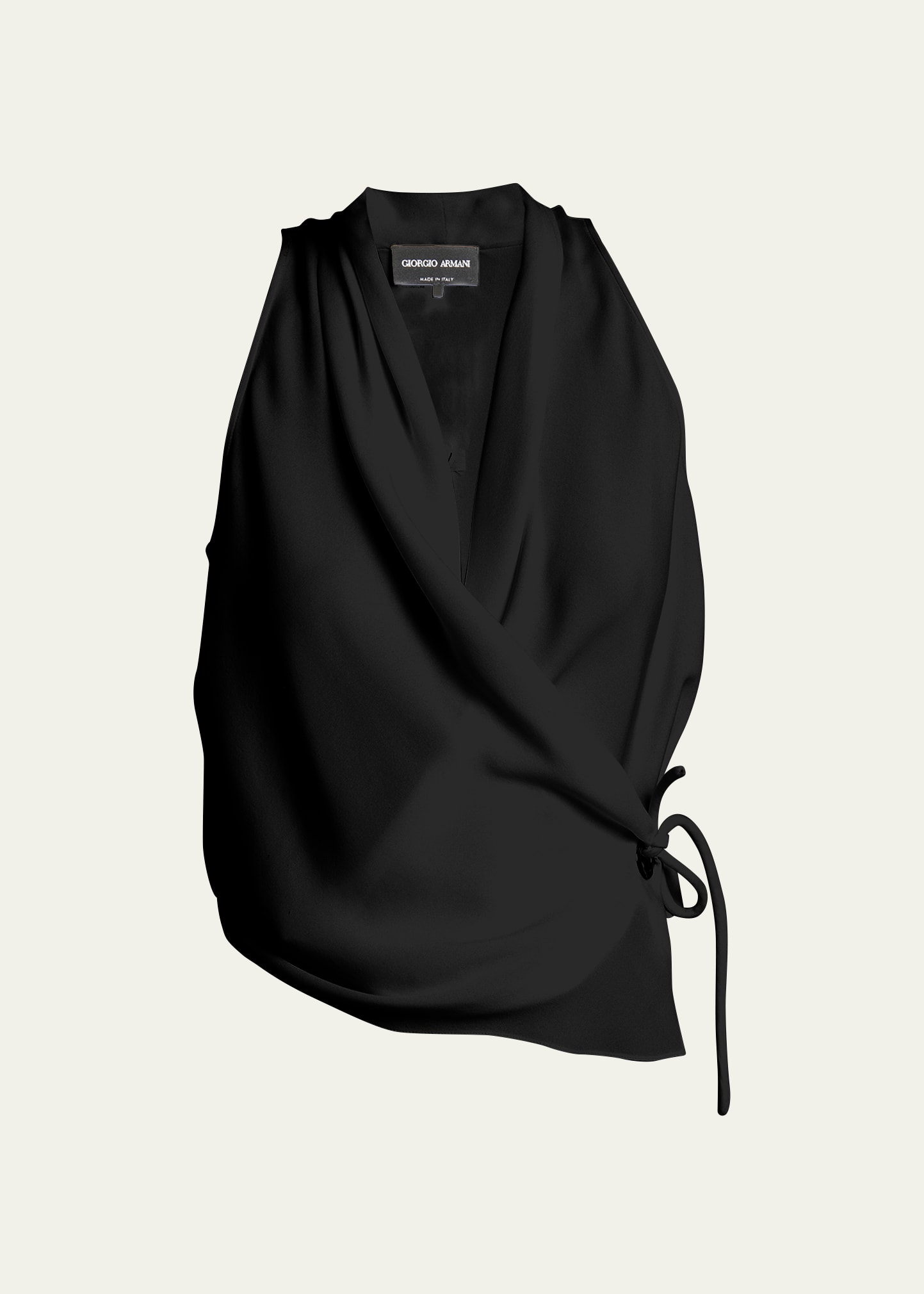 Giorgio Armani Silk Wrap Blouse In Solid Black