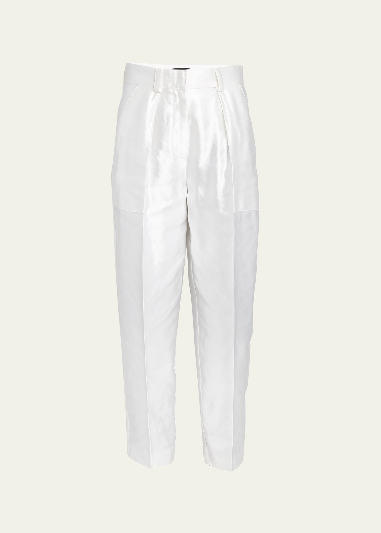 Shop Giorgio Armani Pintuck Linen Silk Cigarette Trousers In Solid White