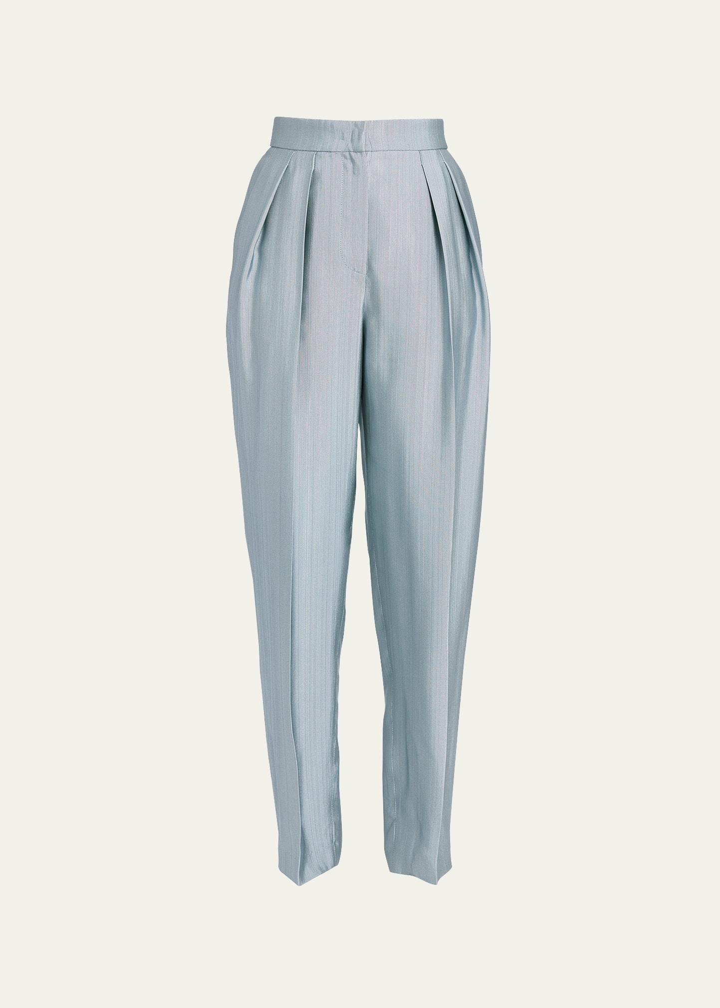 Shop Giorgio Armani Textured Viscose Tapered-leg Pleated Trousers In Sage