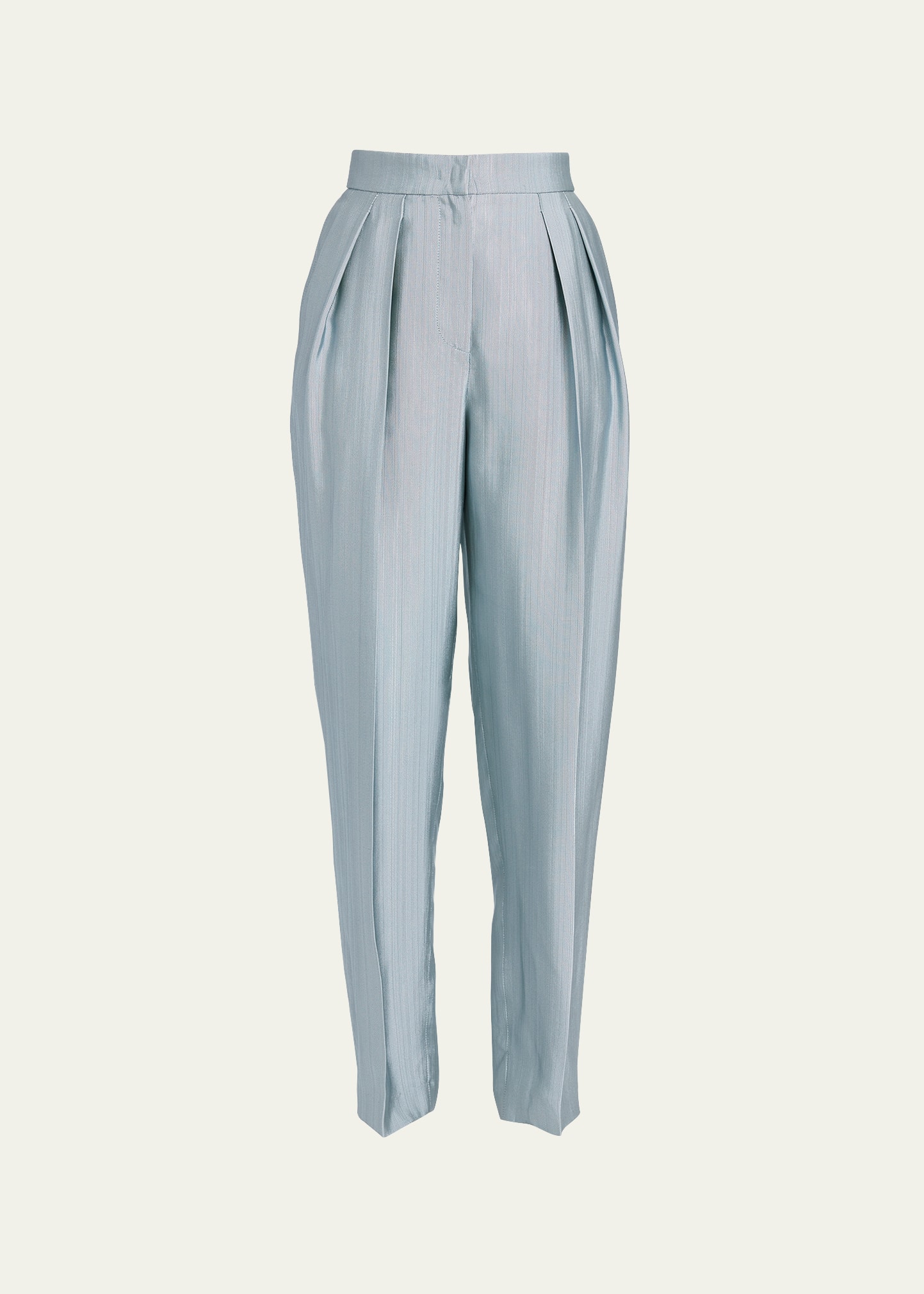 Giorgio Armani Textured Viscose Tapered-leg Pleated Trousers In Sage