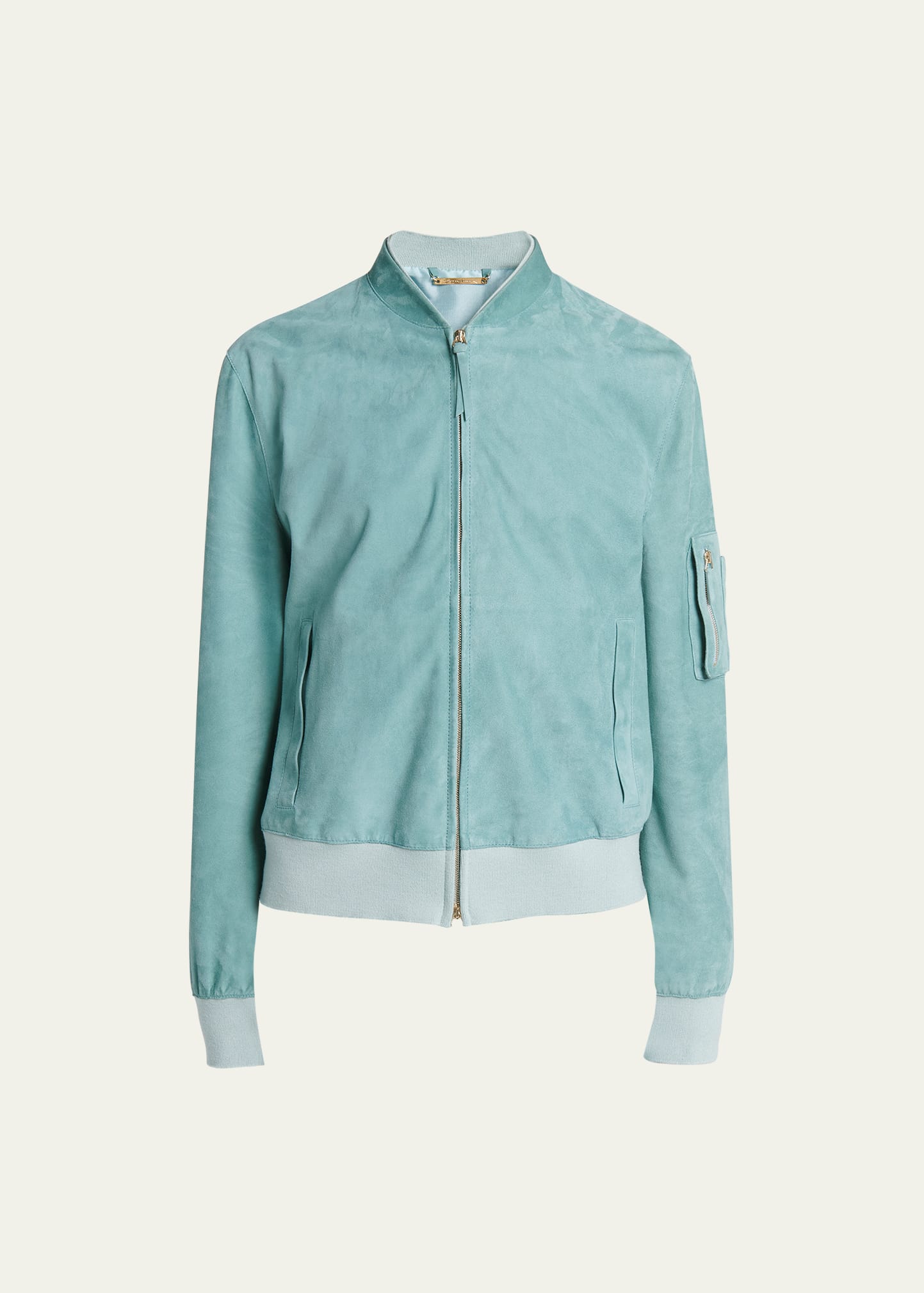 Giorgio Armani Suede Zip-front Bomber Jacket In Lawngreen