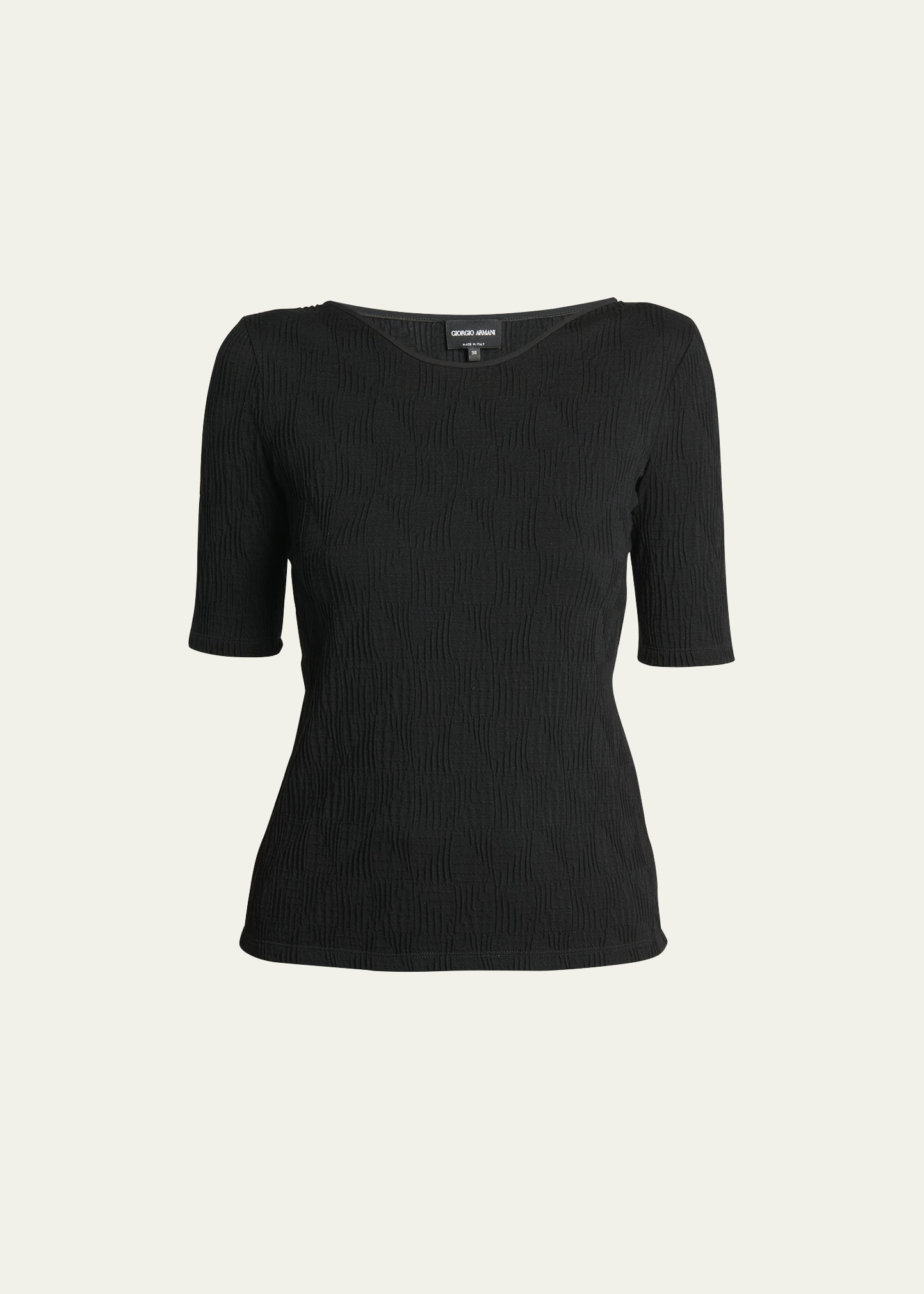 Shop Giorgio Armani Slim Textured Jersey Top In Solid Black