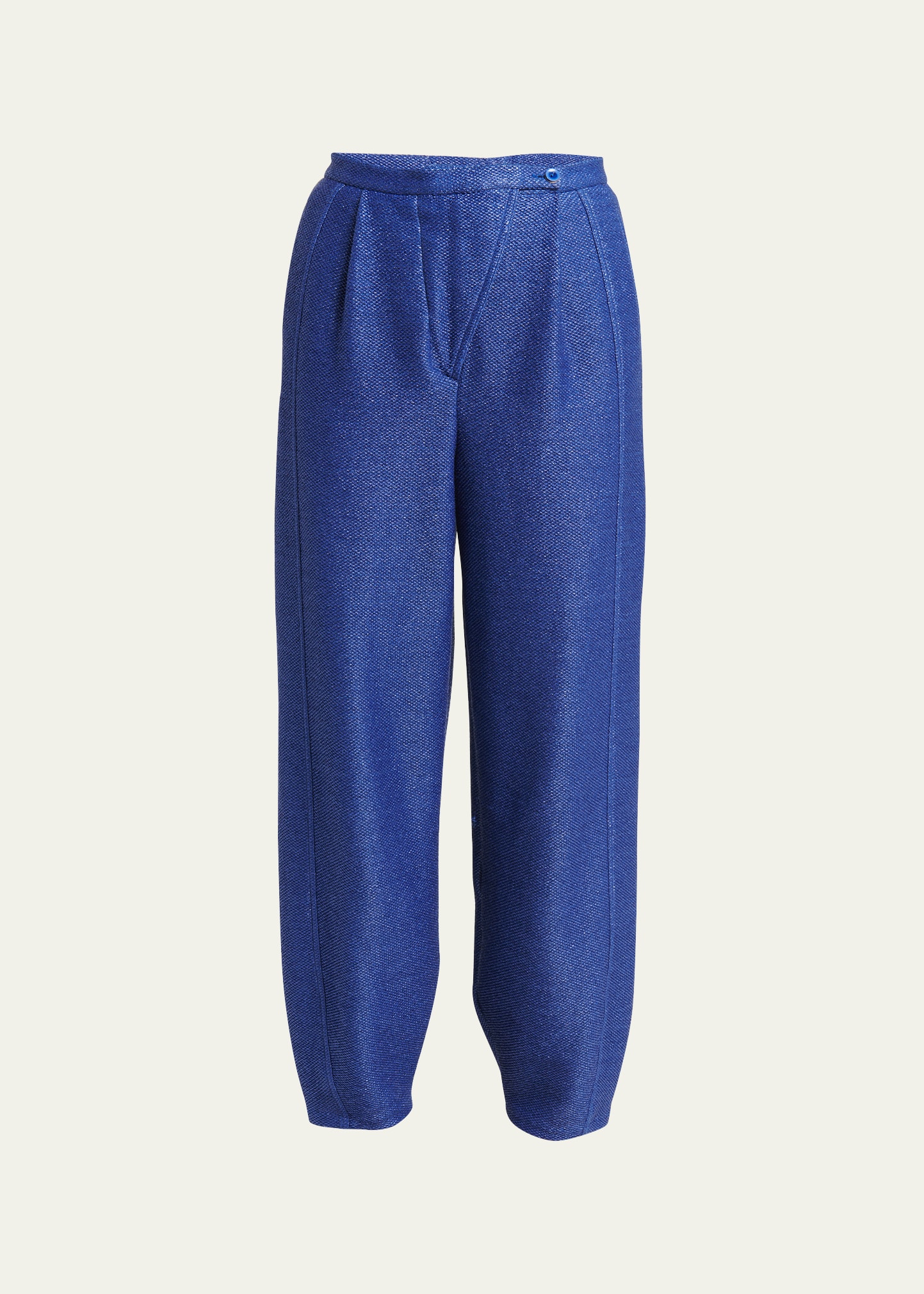 Shop Giorgio Armani Jersey Rafia Tapered-leg Pants In Solid Medium Blue