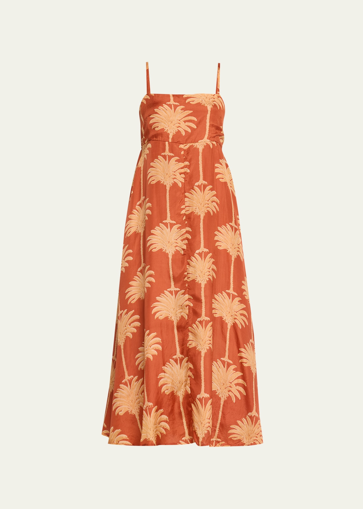 Franca Palm Tree Silk Habotai Midi Dress