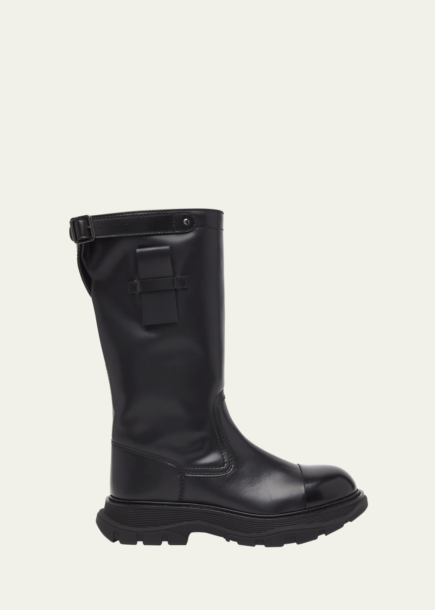 Alexander Mcqueen Men's Tread Leather Workwear-sole Tall Boots In Black