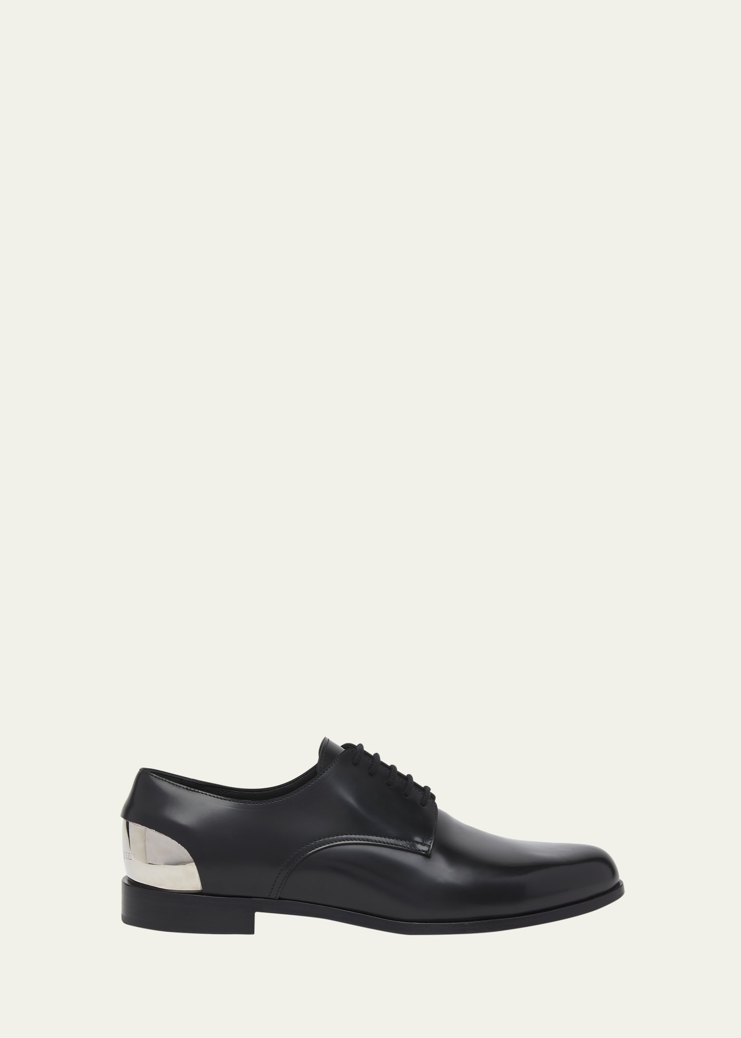 Shop Alexander Mcqueen Men's Leather Metal-heel Derby Shoes In Black/silver