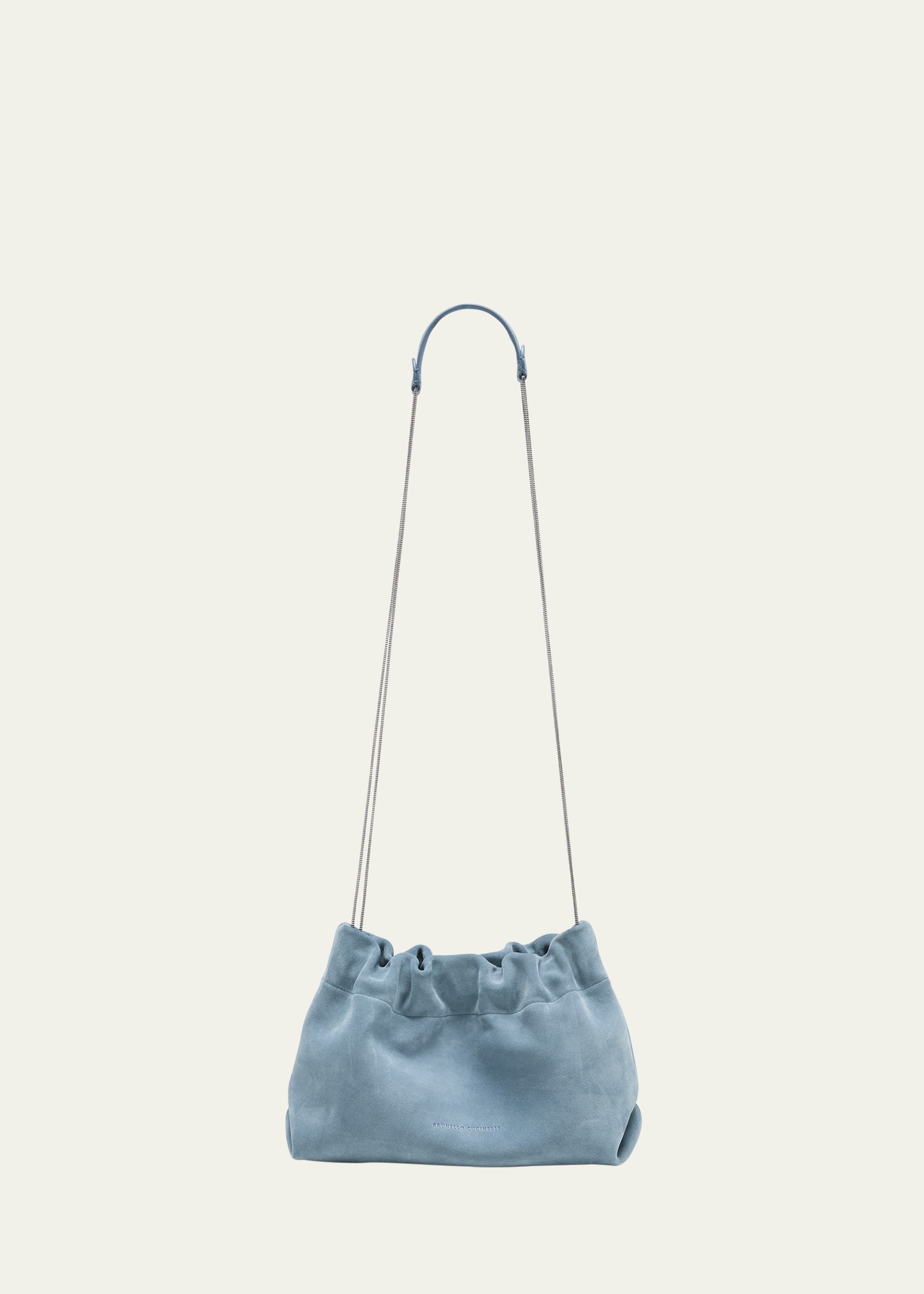 Shop Brunello Cucinelli Monili Ruched Suede Crossbody Bag In C9112 Medium Blue