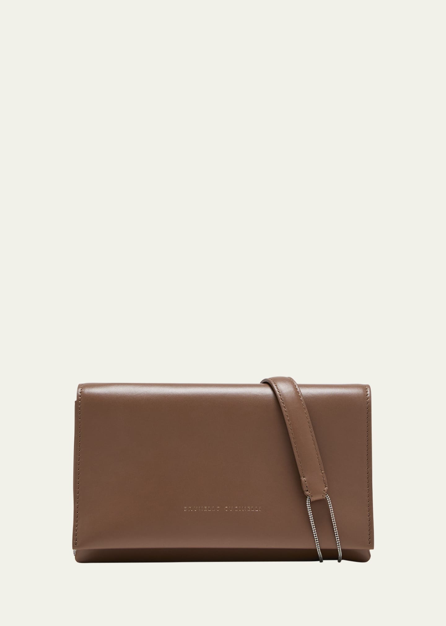 Brunello Cucinelli Flap Leather Chain Monili Shoulder Bag In Brown