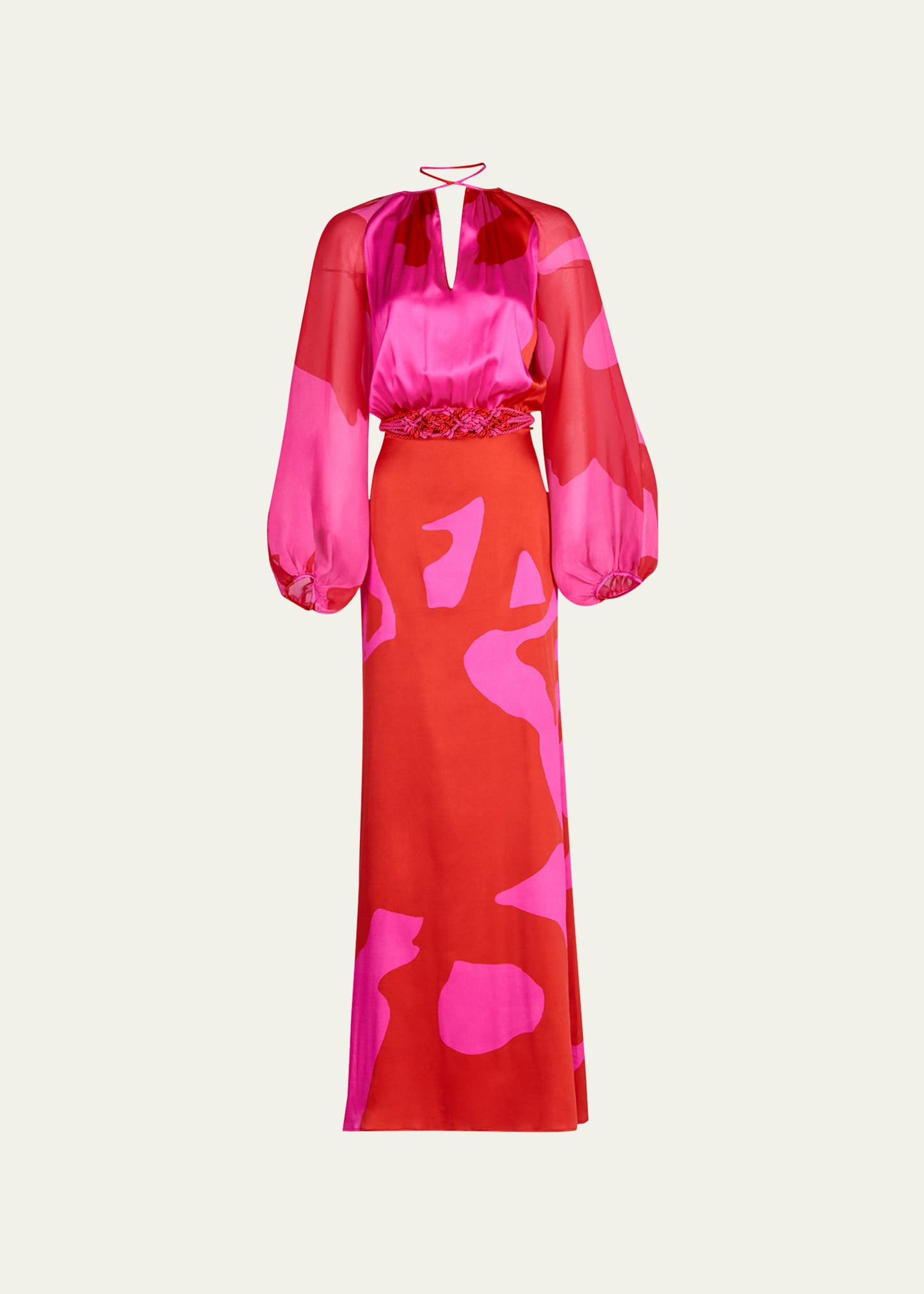 Shop Silvia Tcherassi Messina Printed Silk Tunic Maxi Dress In Vermillion-pink F