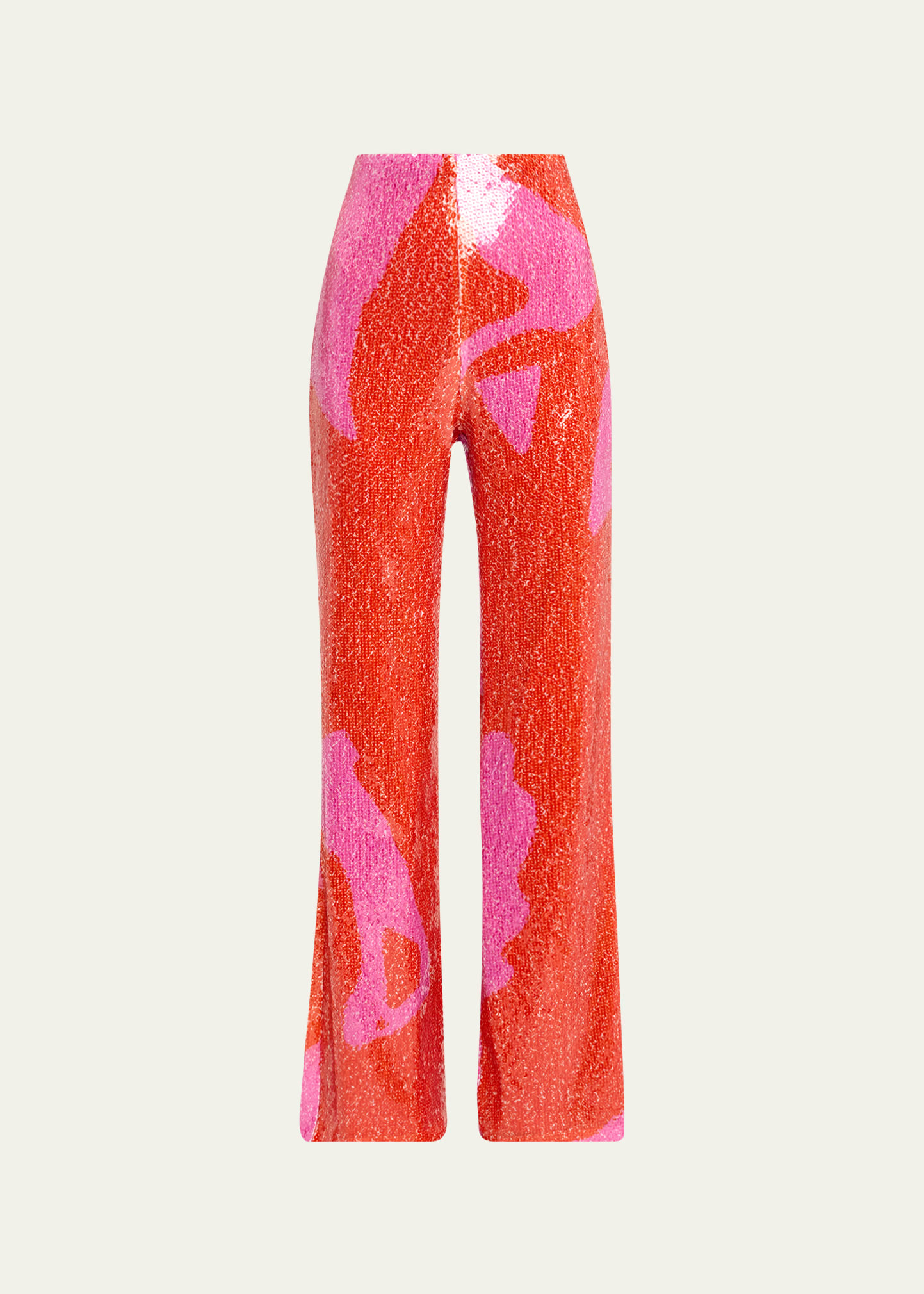Silvia Tcherassi Avellino Sequined High-waisted Wide-leg Pants In Pink Red Marble
