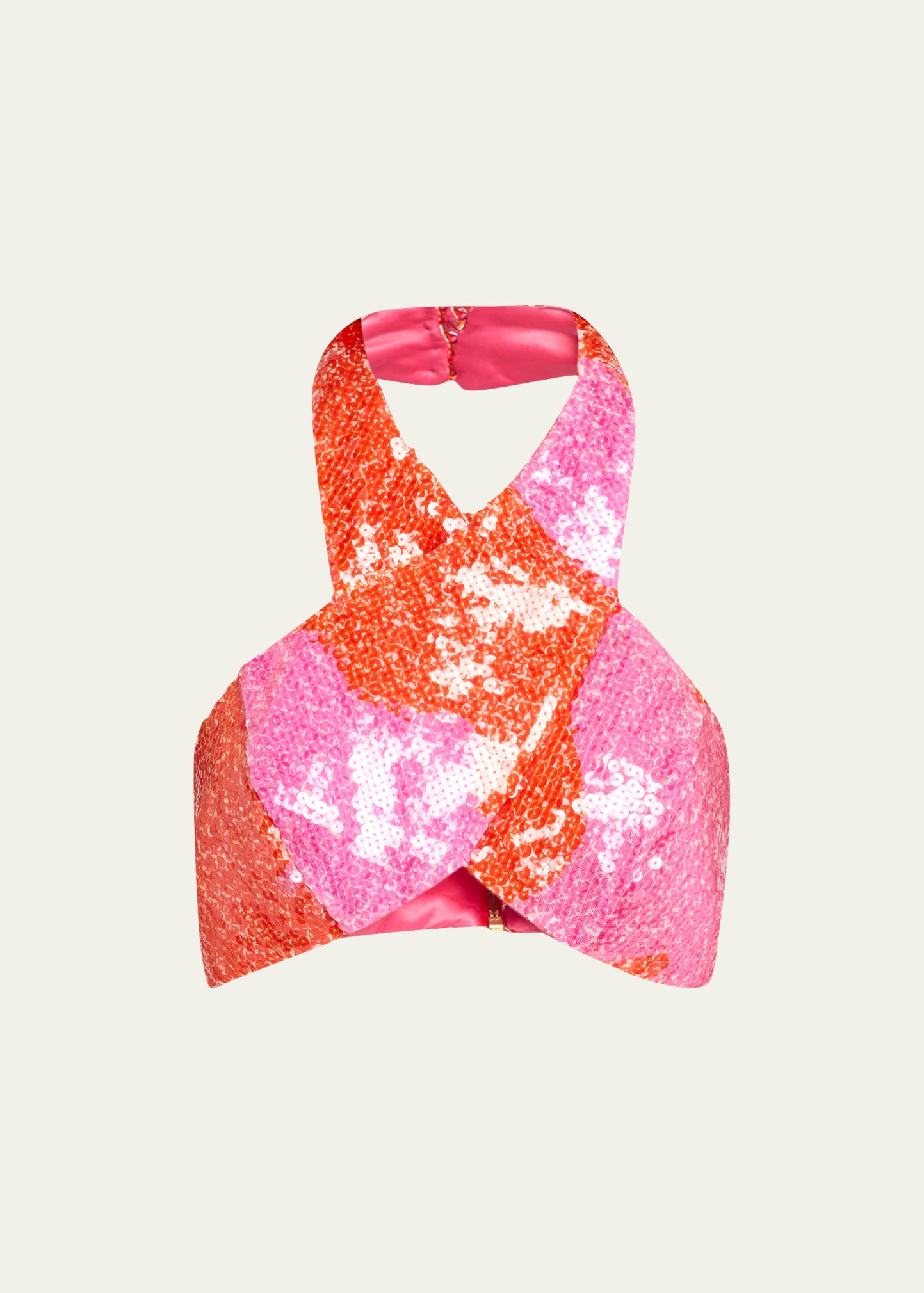 Silvia Tcherassi Nahia Sequin-embellished Crop Top In Vermillion Pink