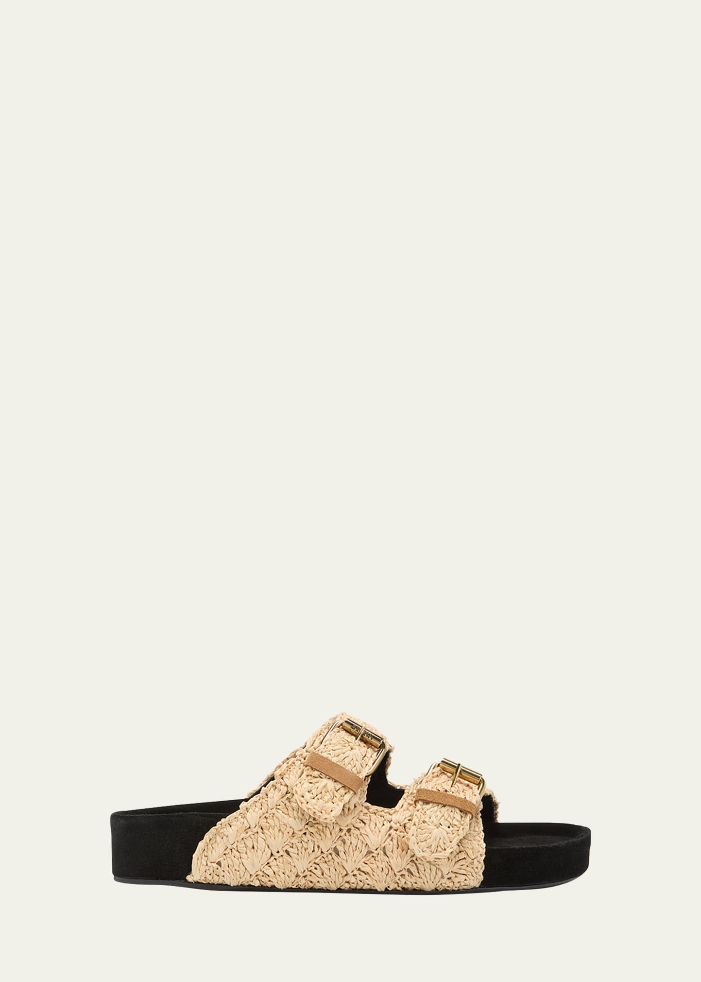 Lennyo Rattan Dual-Buckle Slide Sandals