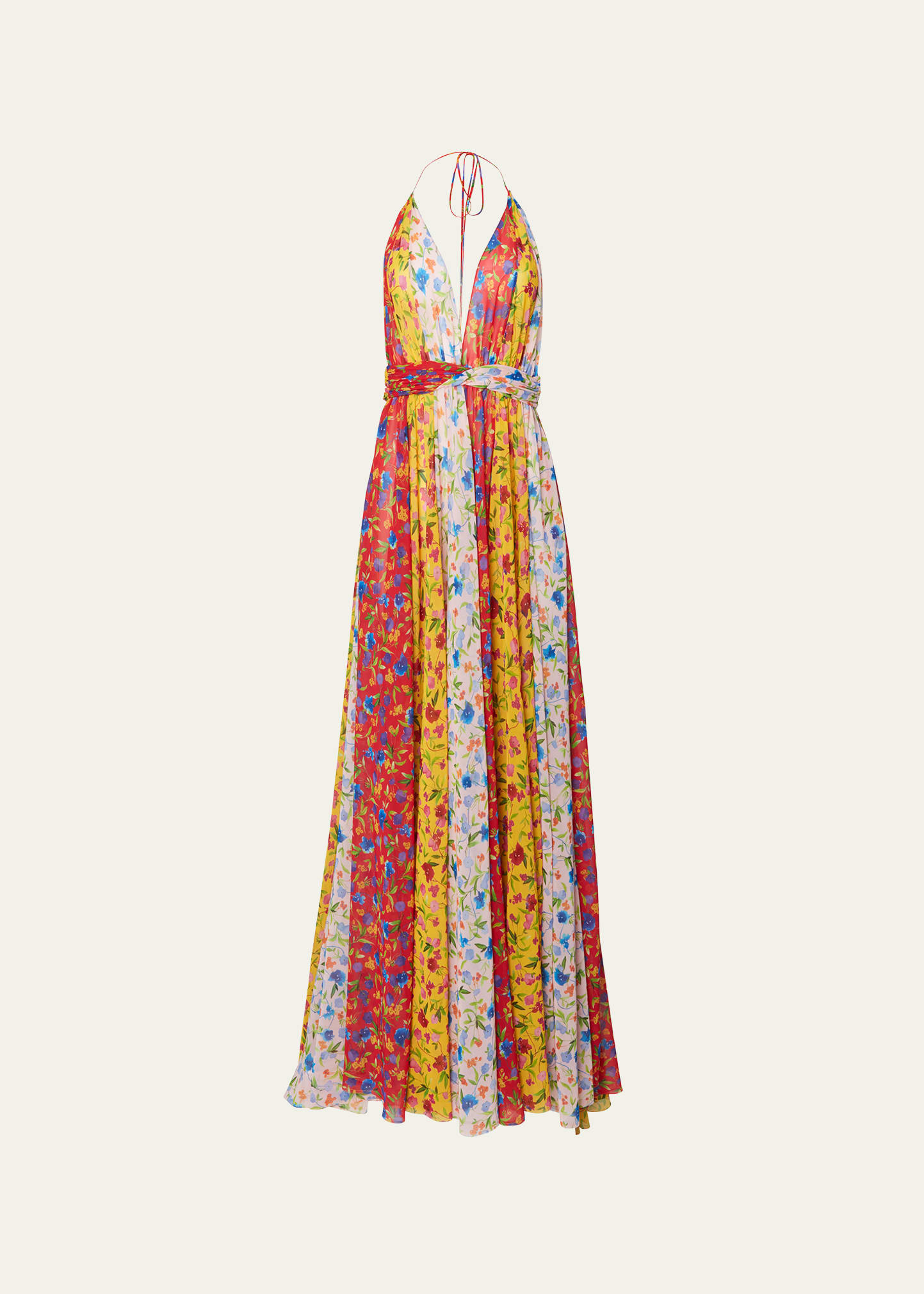 Carolina Herrera Floral Paneled Halter-neck Open-back Gown In Multi-color 900