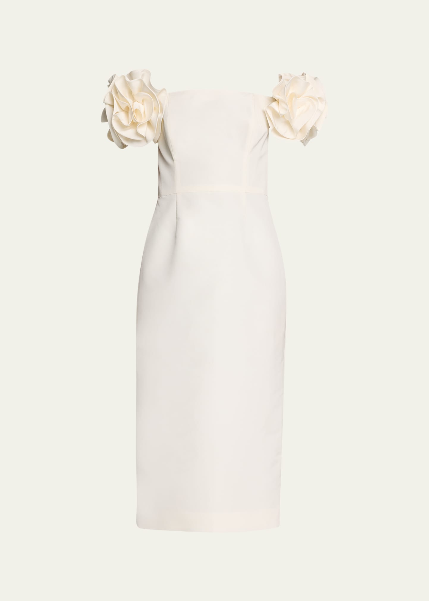 Carolina Herrera Off-shoulder Midi Dress With Flower Shoulders In White
