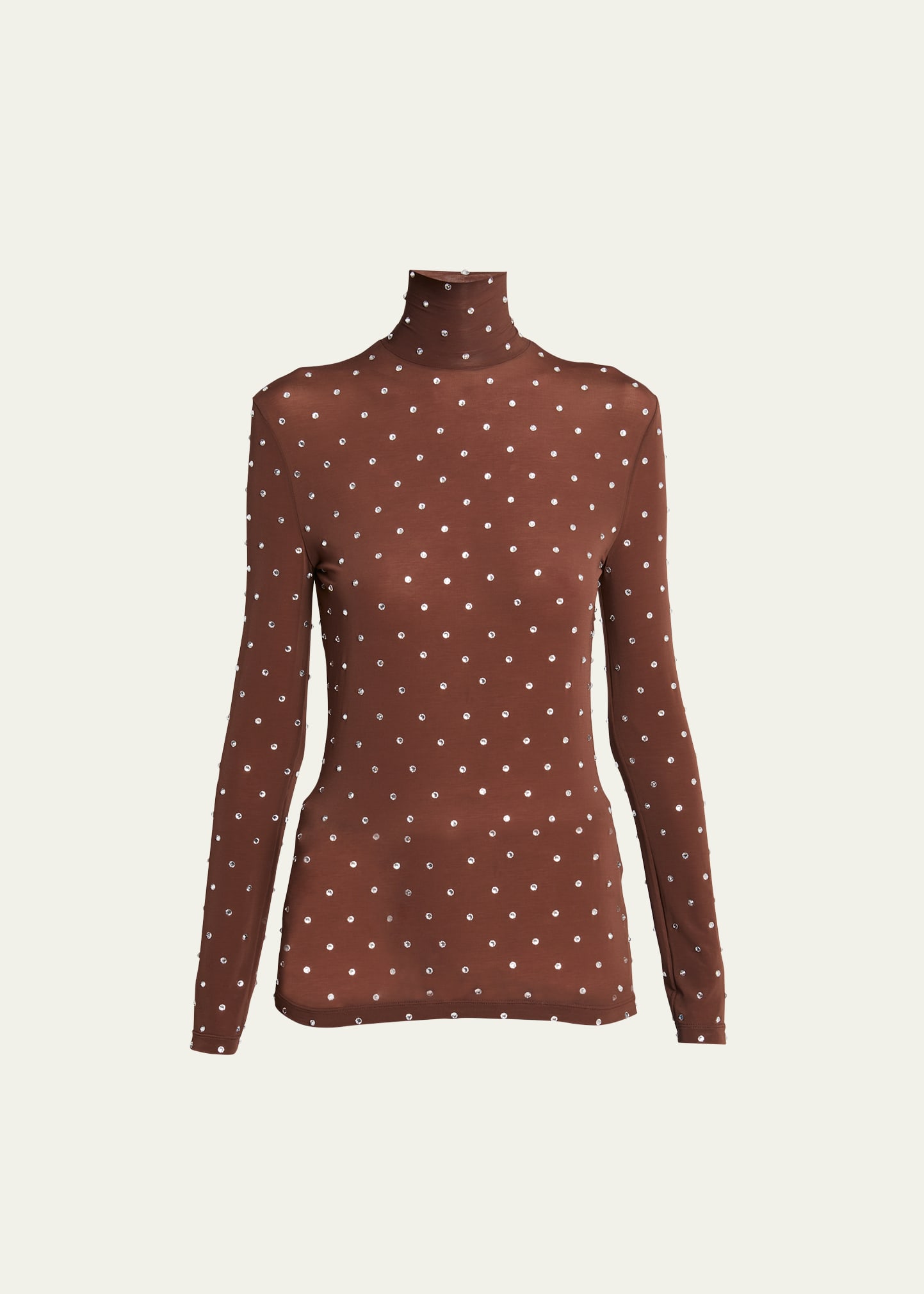Rabanne Haut Crystal-embellished Stretch-jersey Turtleneck Top In Chocolat