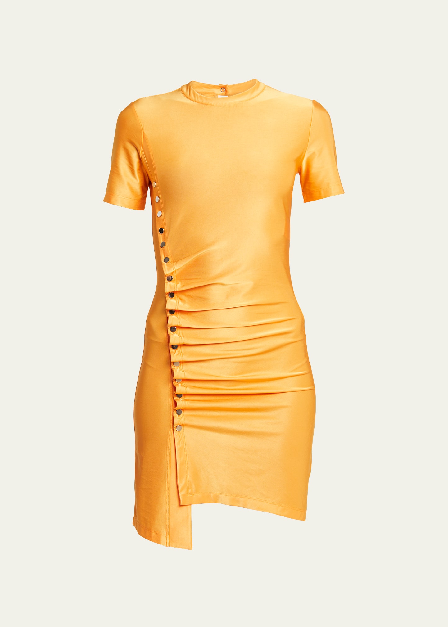 Shop Rabanne Buttoned Ruched Waist Mini Dress In Light Orange