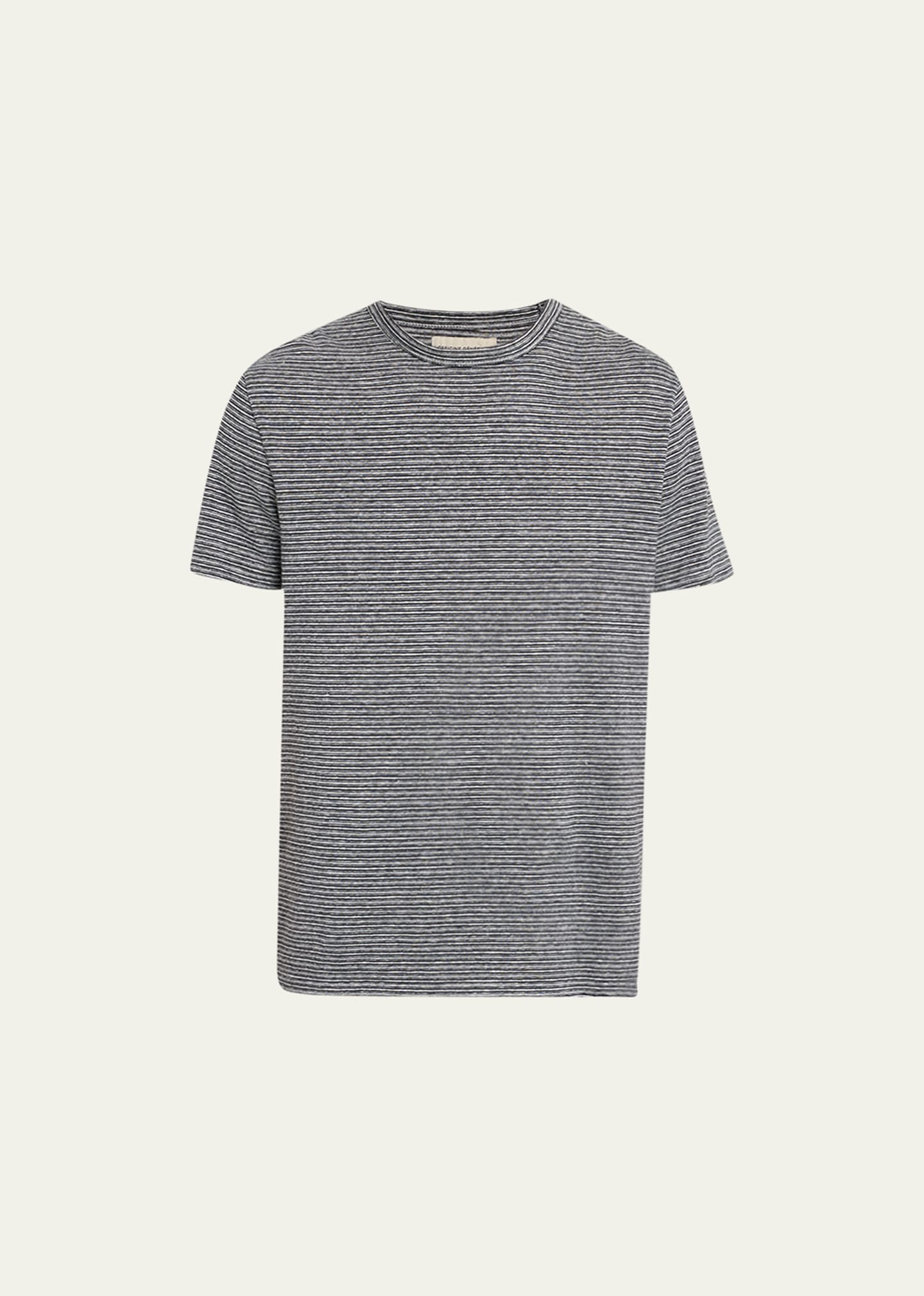 Shop Officine Generale Men's Fine Stripe Cotton-linen T-shirt In Ecru/dark Navy