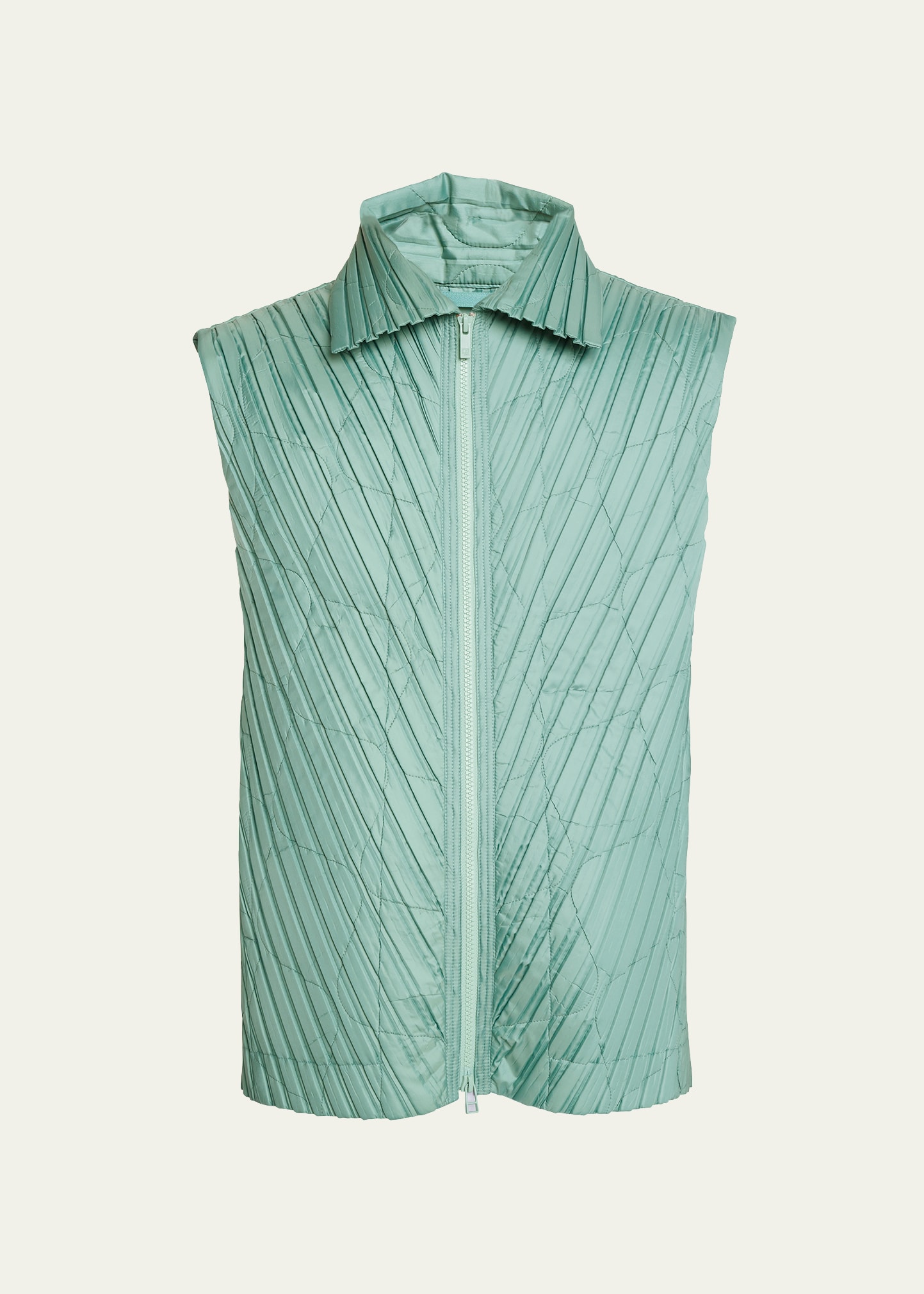 Issey Miyake Men's Quilted And Pleated Vest In Green