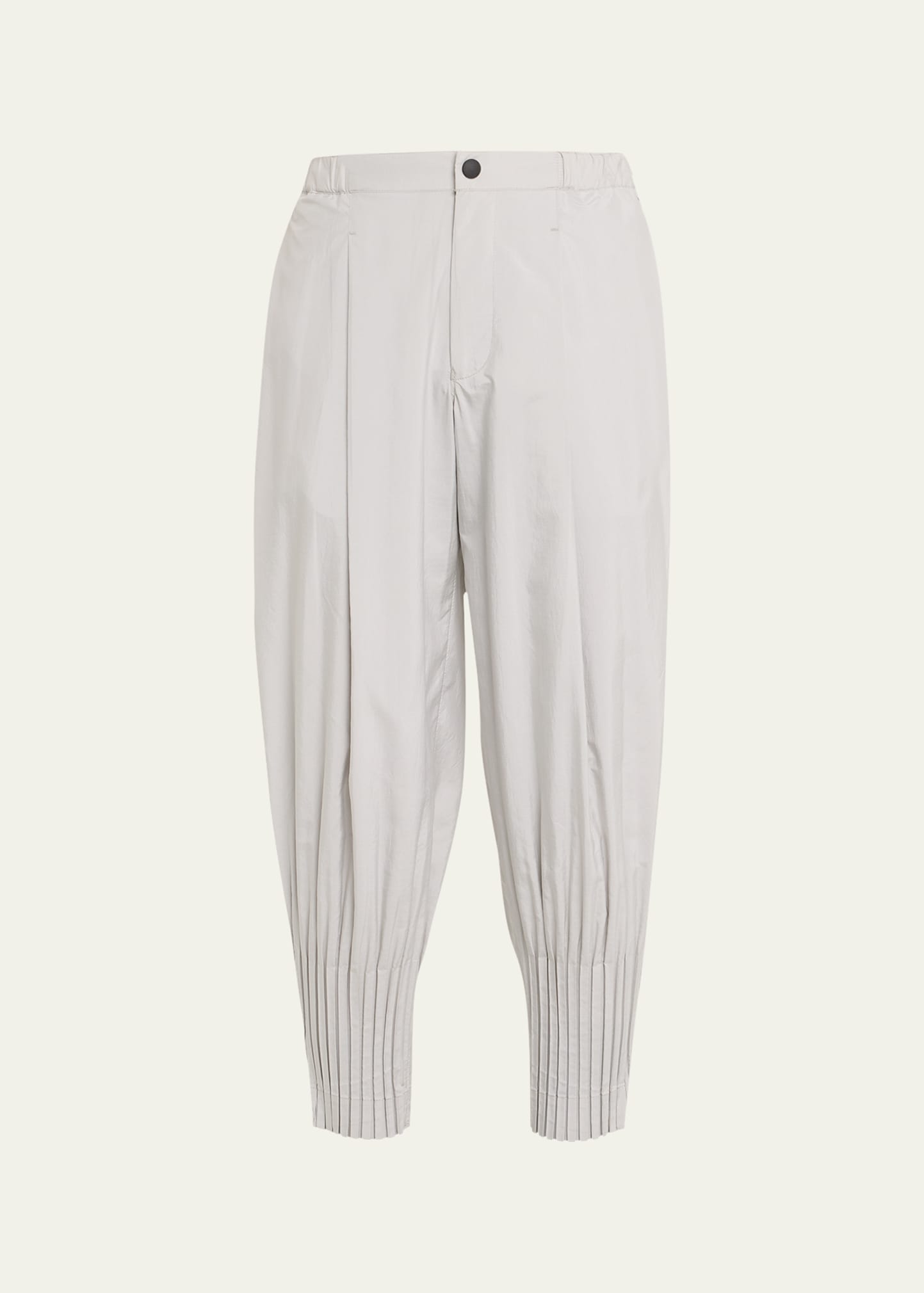 Issey Miyake Men's Pleated Snap-front Track Pants In Lt.gray