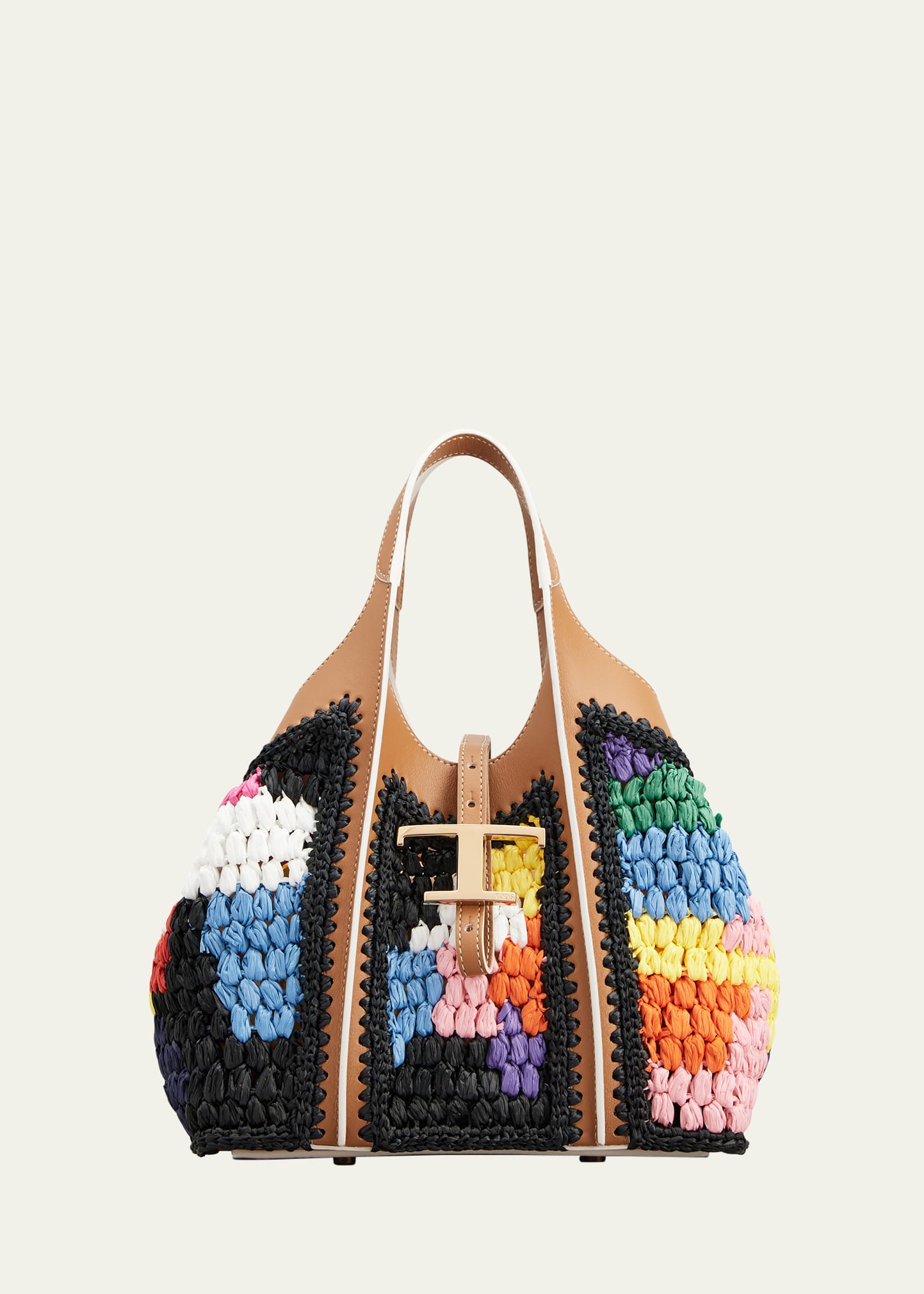 Tod's Mini Rainbow Crochet Shopping Tote Bag In Multicolor Kenia